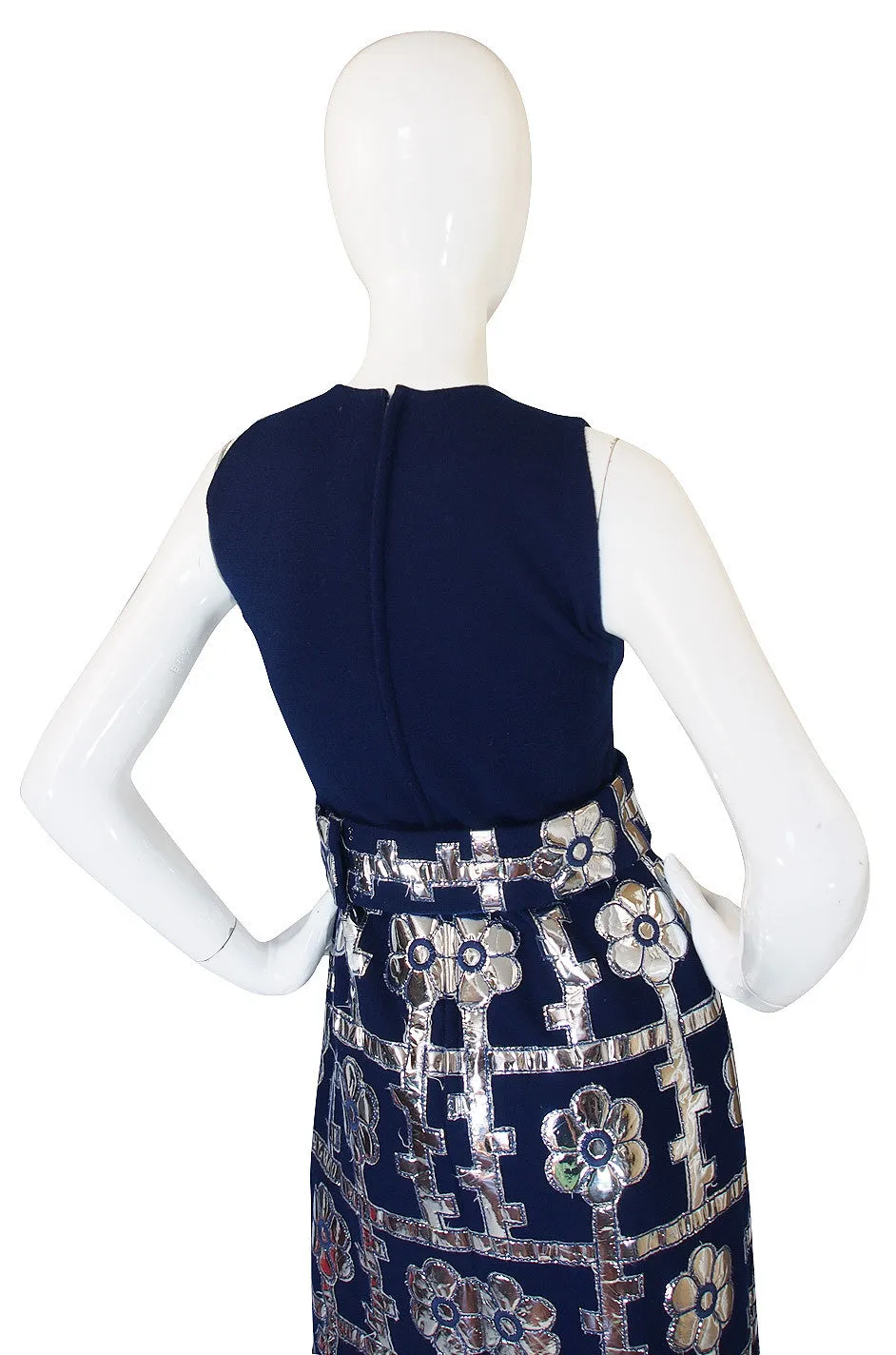 1960s Brenner Couture Silver & Navy Mod Maxi Dress