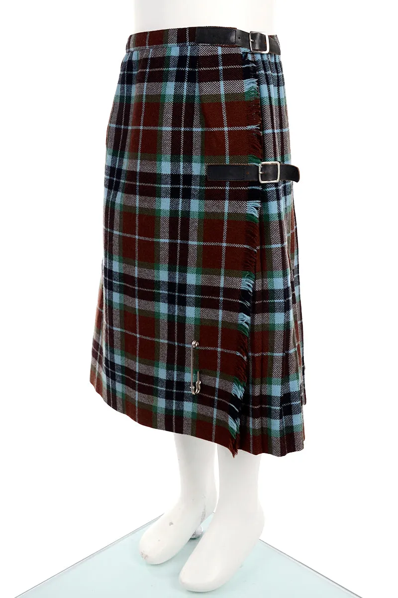 1970's Vintage Blue & Brown Child's Wool Blanket Kilt Skirt