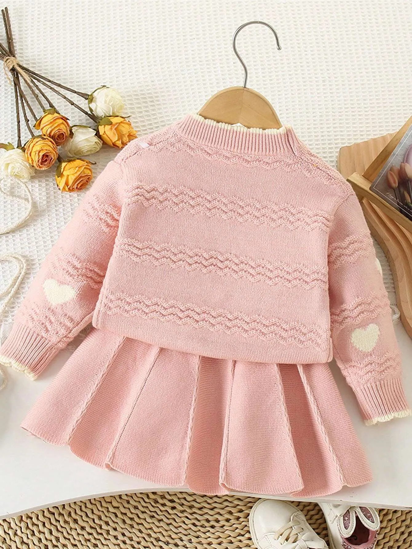 2pcs/Set Girls New Year Knitwear Sweater And Skirt, Children Christmas Outfit, Autumn/Winter