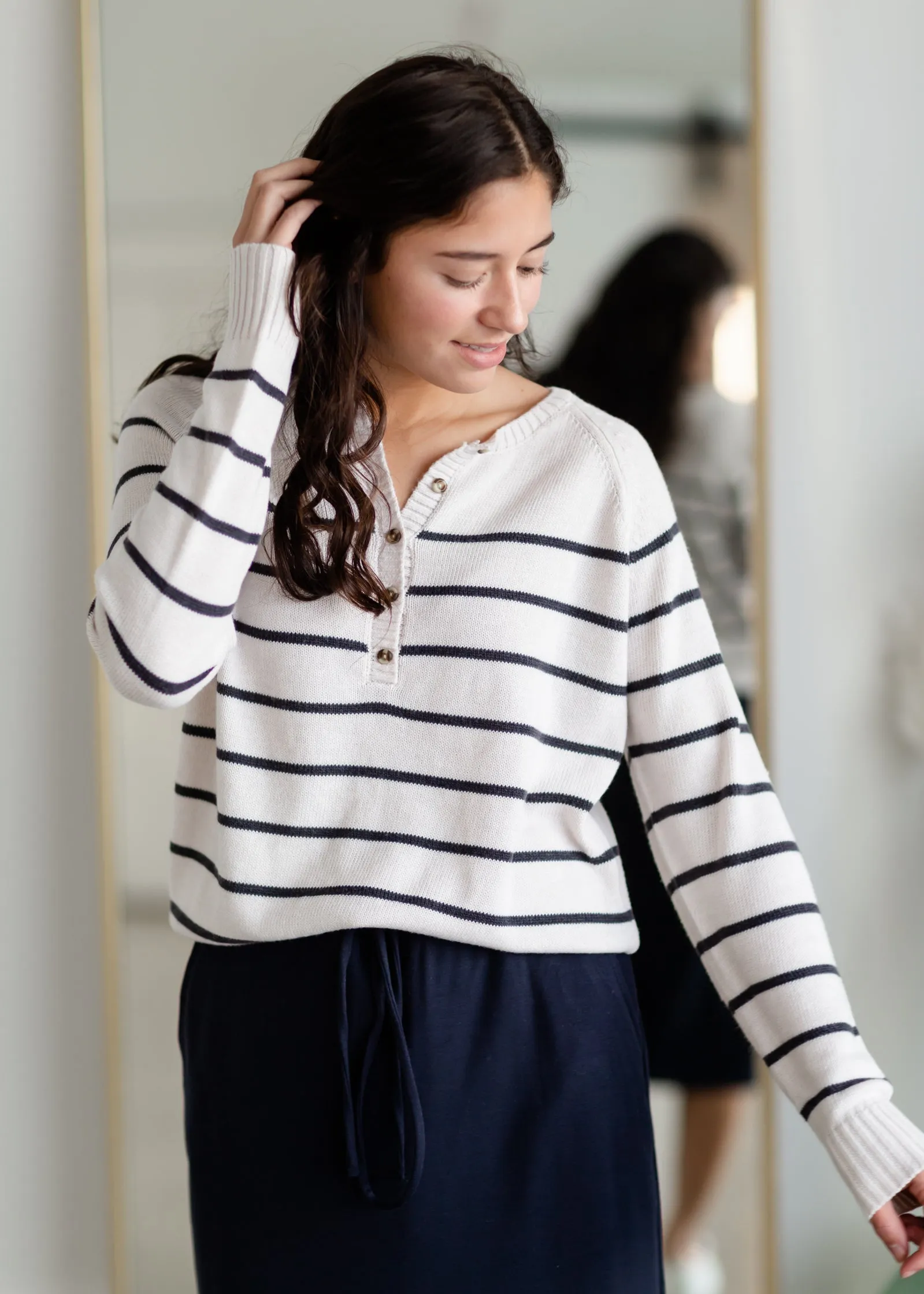 Andi Stripe Henley Sweatshirt - FINAL SALE