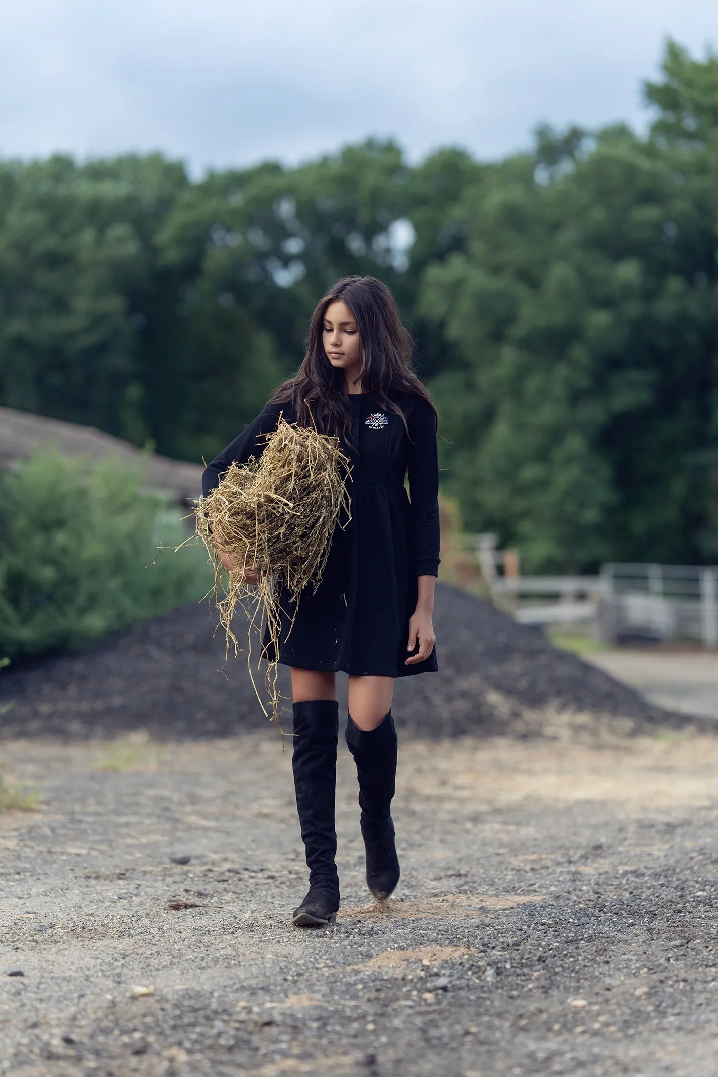 Bamboo Black Embroidered Crest Sweater Dress [Final Sale]