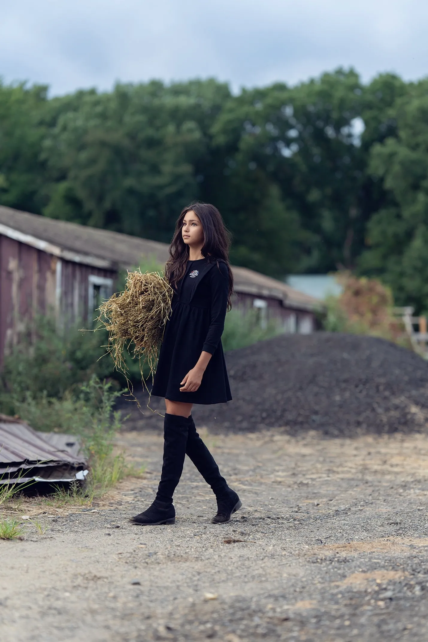 Bamboo Black Embroidered Crest Sweater Dress [Final Sale]