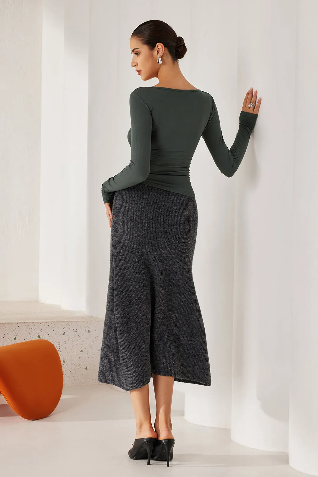 Basic Solid High-Waisted Mermaid Sweater Skirt