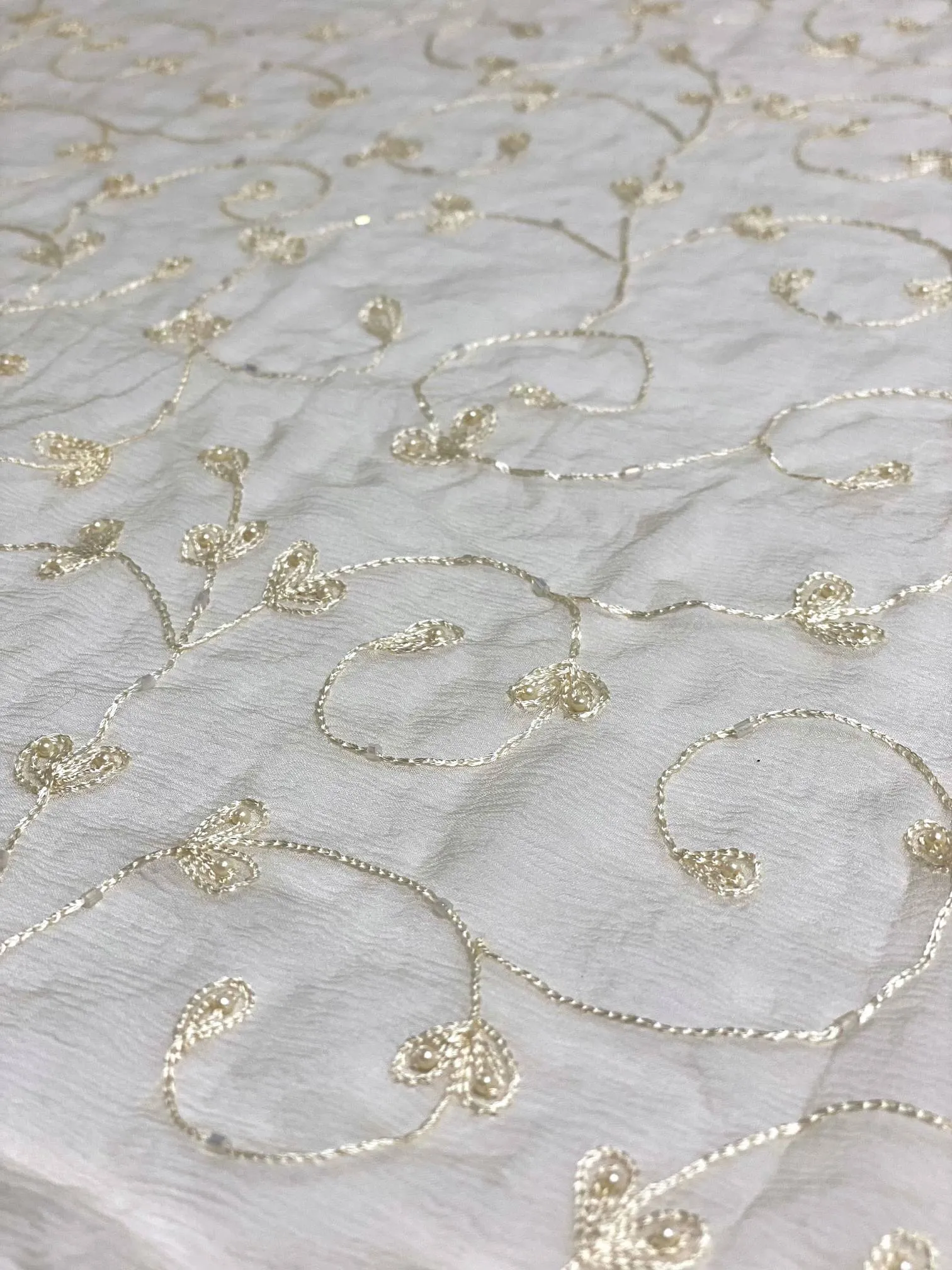 Beige Sequin & Beads on Silk Chiffon JEC-164-8 Fabric