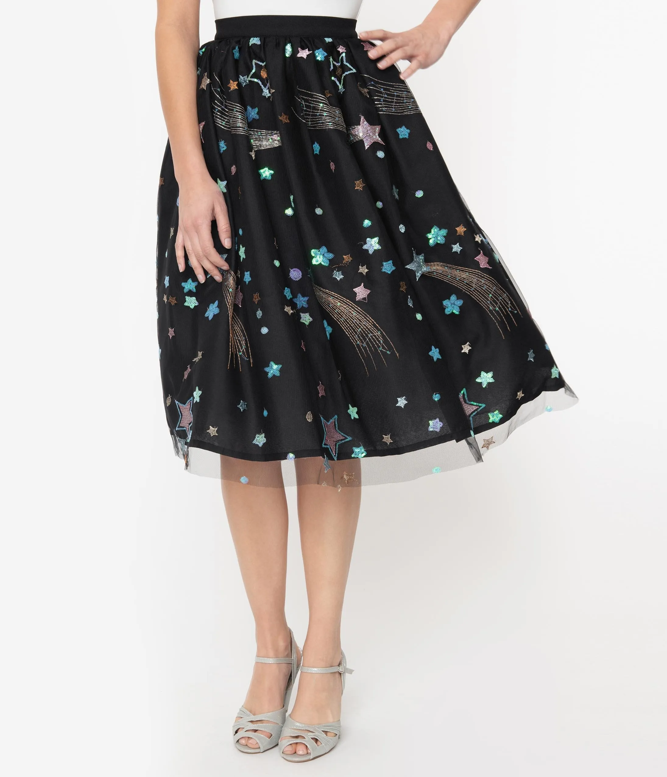 Black & Multi Shooting Stars Tulle Swing Skirt