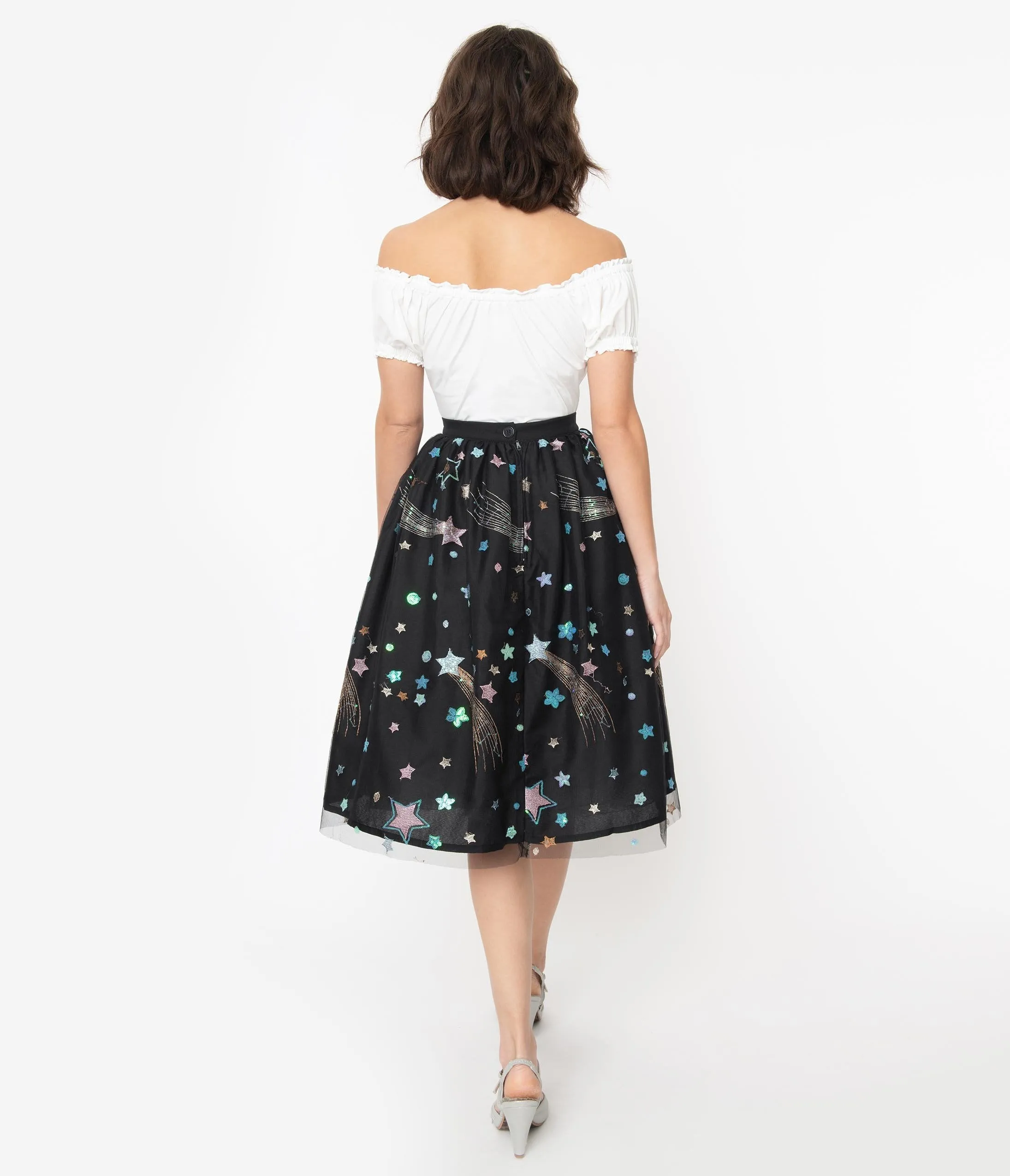 Black & Multi Shooting Stars Tulle Swing Skirt