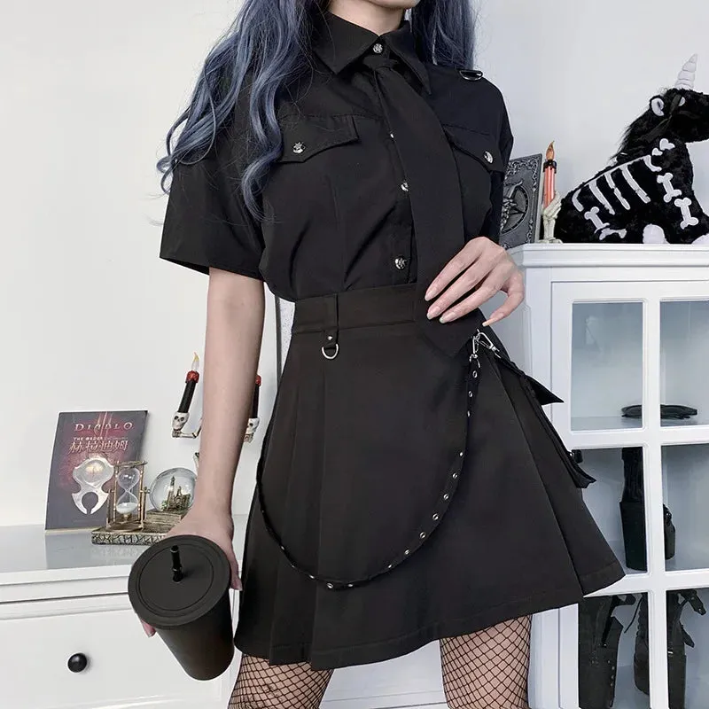 Black Harajuku Gothic High Waist Sexy Patchwork Bandage Mini Skirt