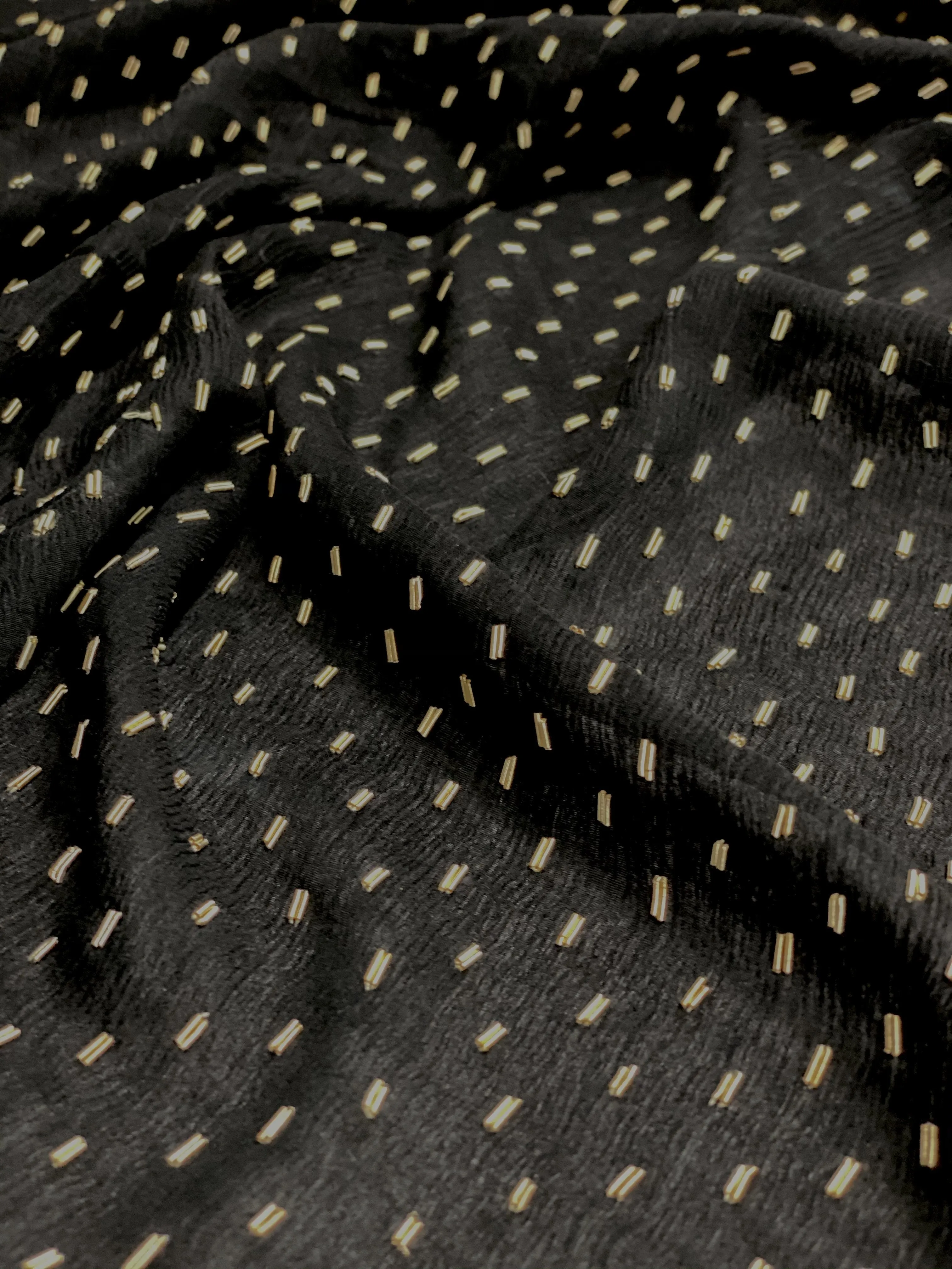 Black Sequin & Beads On Silk Chiffon JEC-062 Fabric