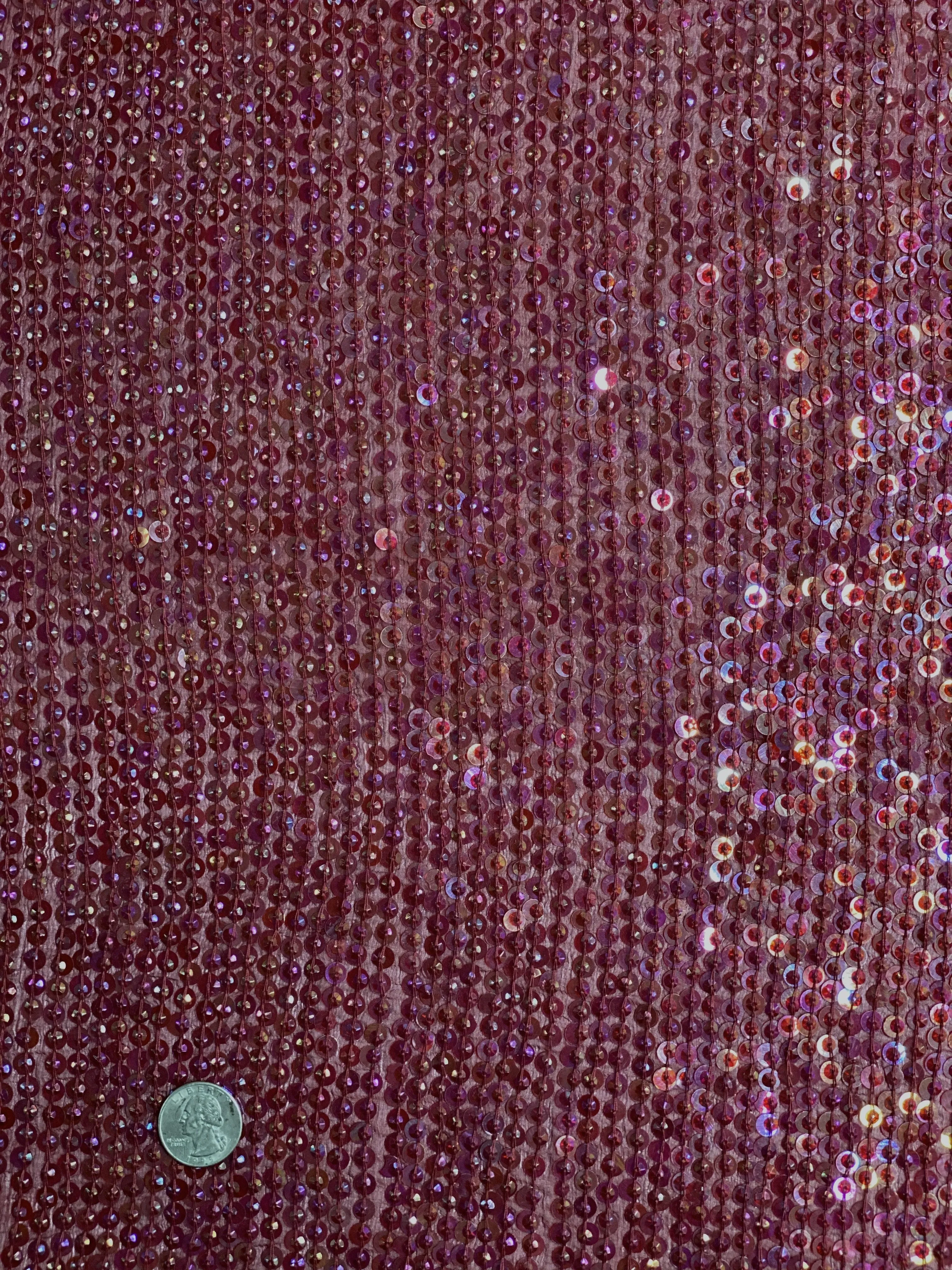 Brickred Sequin & Beads On Silk Chiffon JEC-009-1 Fabric