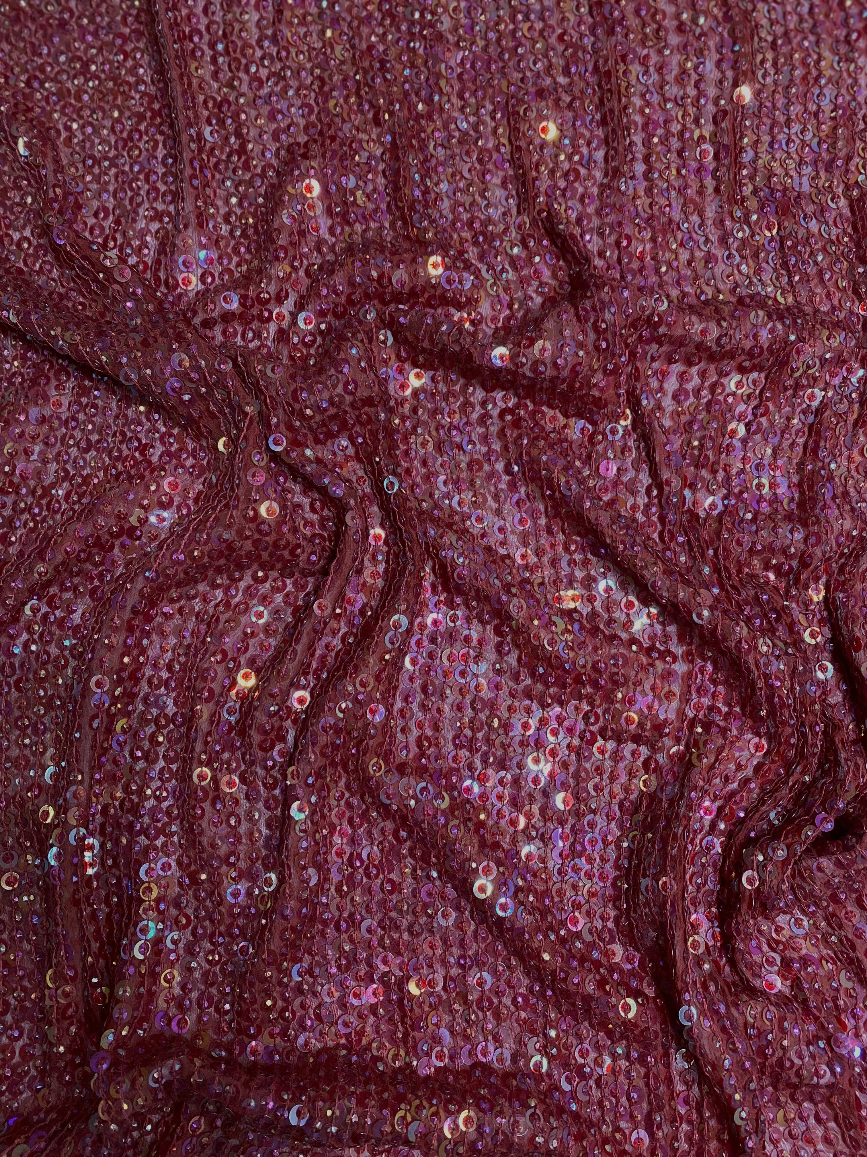 Brickred Sequin & Beads On Silk Chiffon JEC-009-1 Fabric