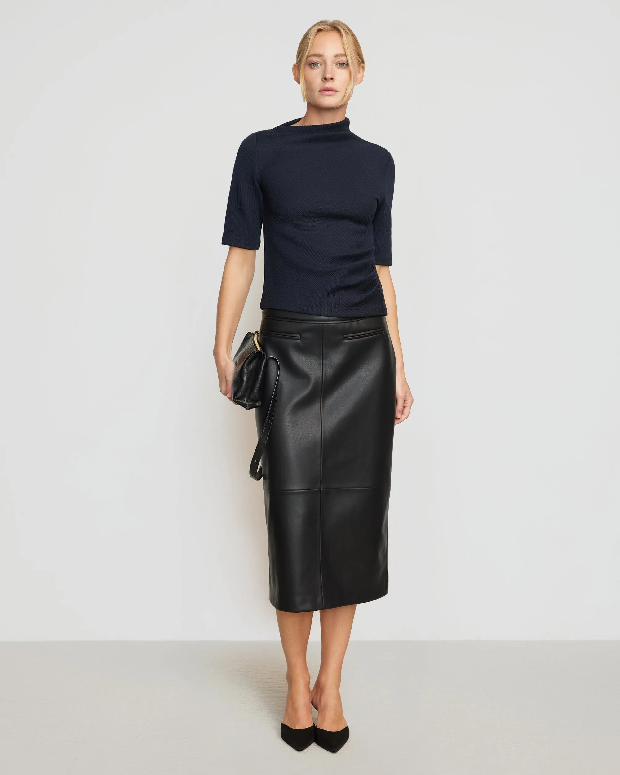 Briony Back Split-Hem Vegan Leather Skirt