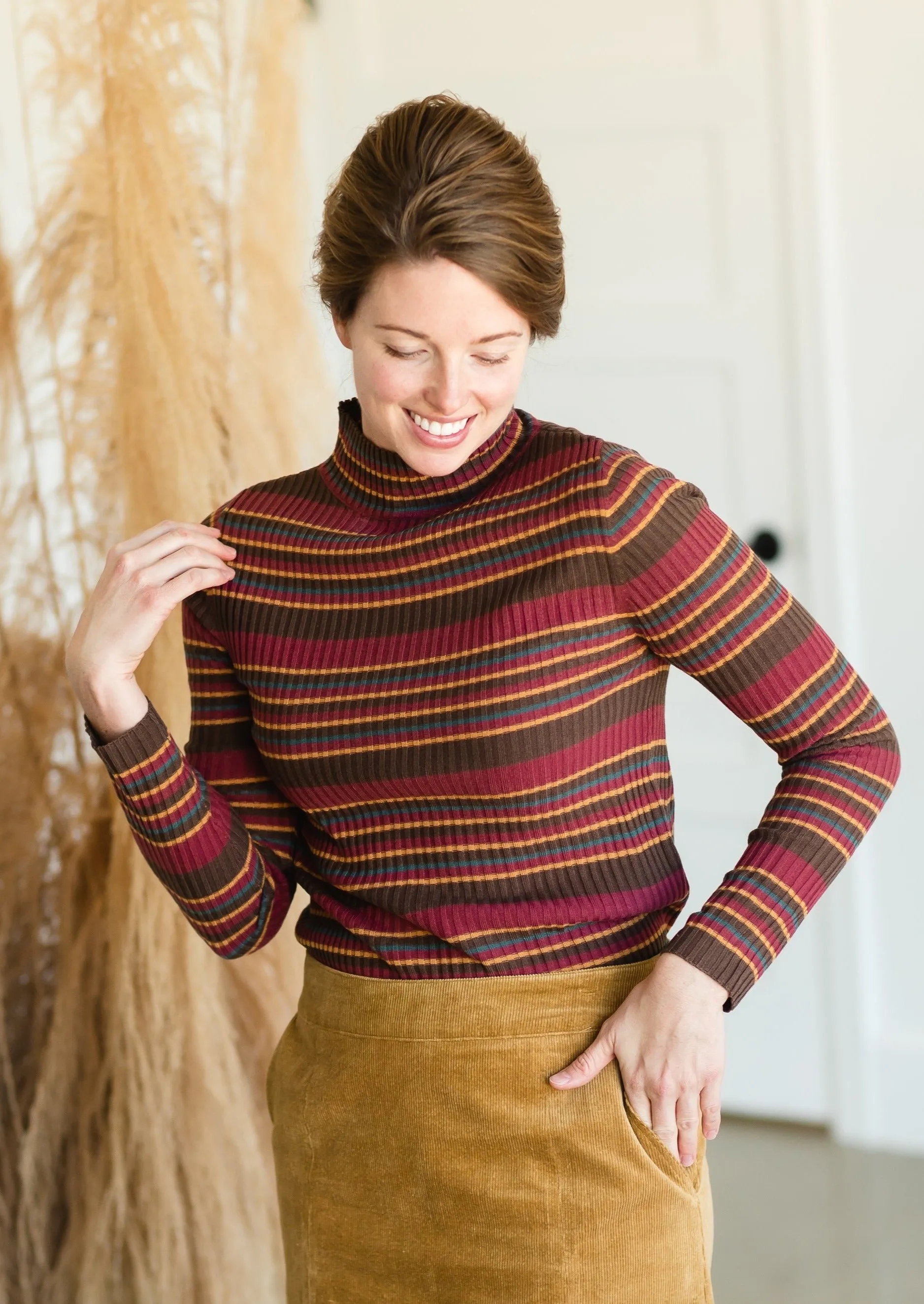 Brown Multi Stripe Ribbed Sweater - FINAL SALE