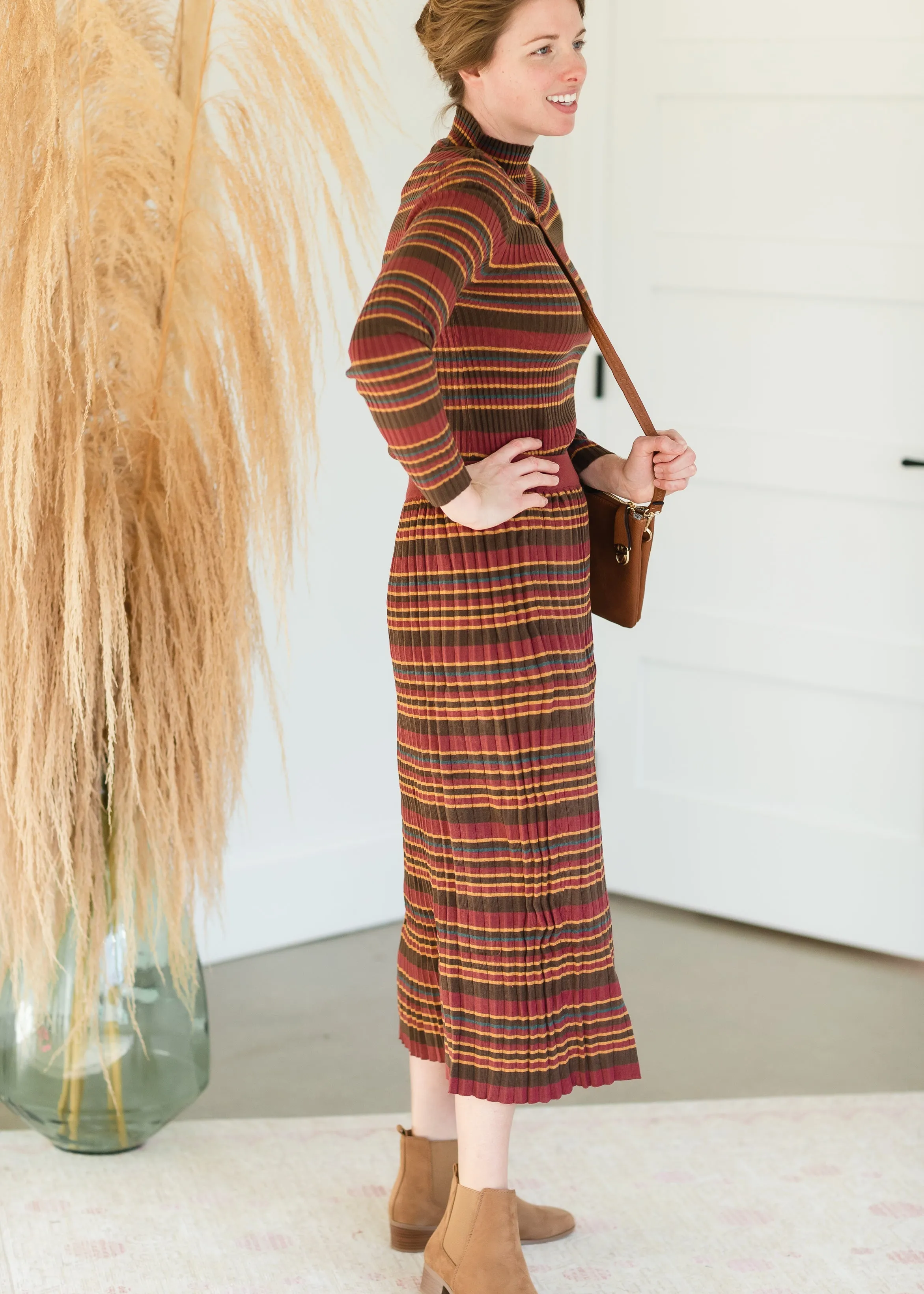 Brown Multi Stripe Ribbed Sweater Skirt - FINAL SALE