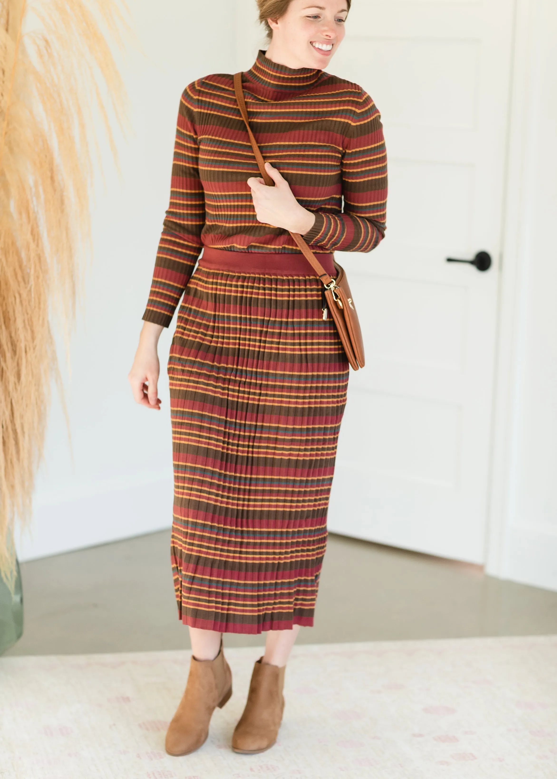 Brown Multi Stripe Ribbed Sweater Skirt - FINAL SALE