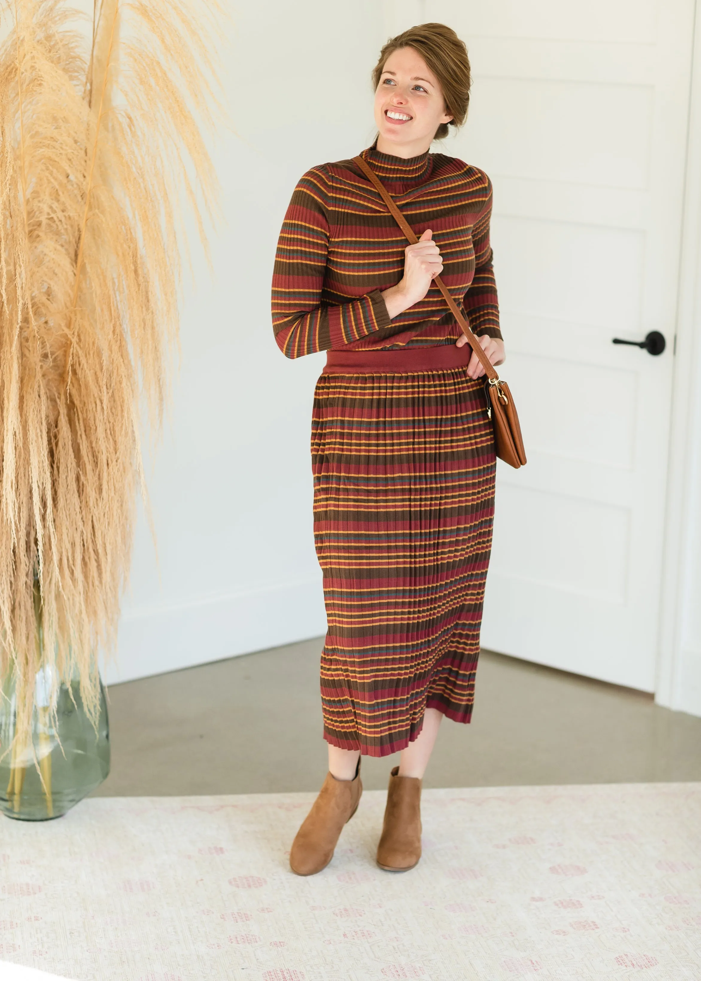 Brown Multi Stripe Ribbed Sweater Skirt - FINAL SALE