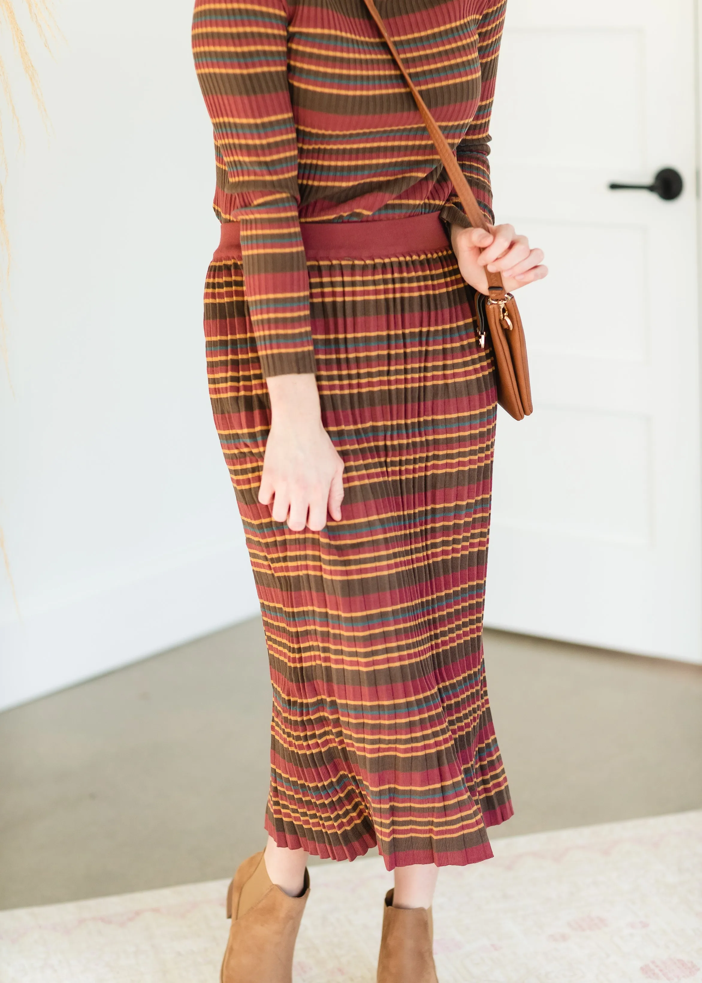 Brown Multi Stripe Ribbed Sweater Skirt - FINAL SALE