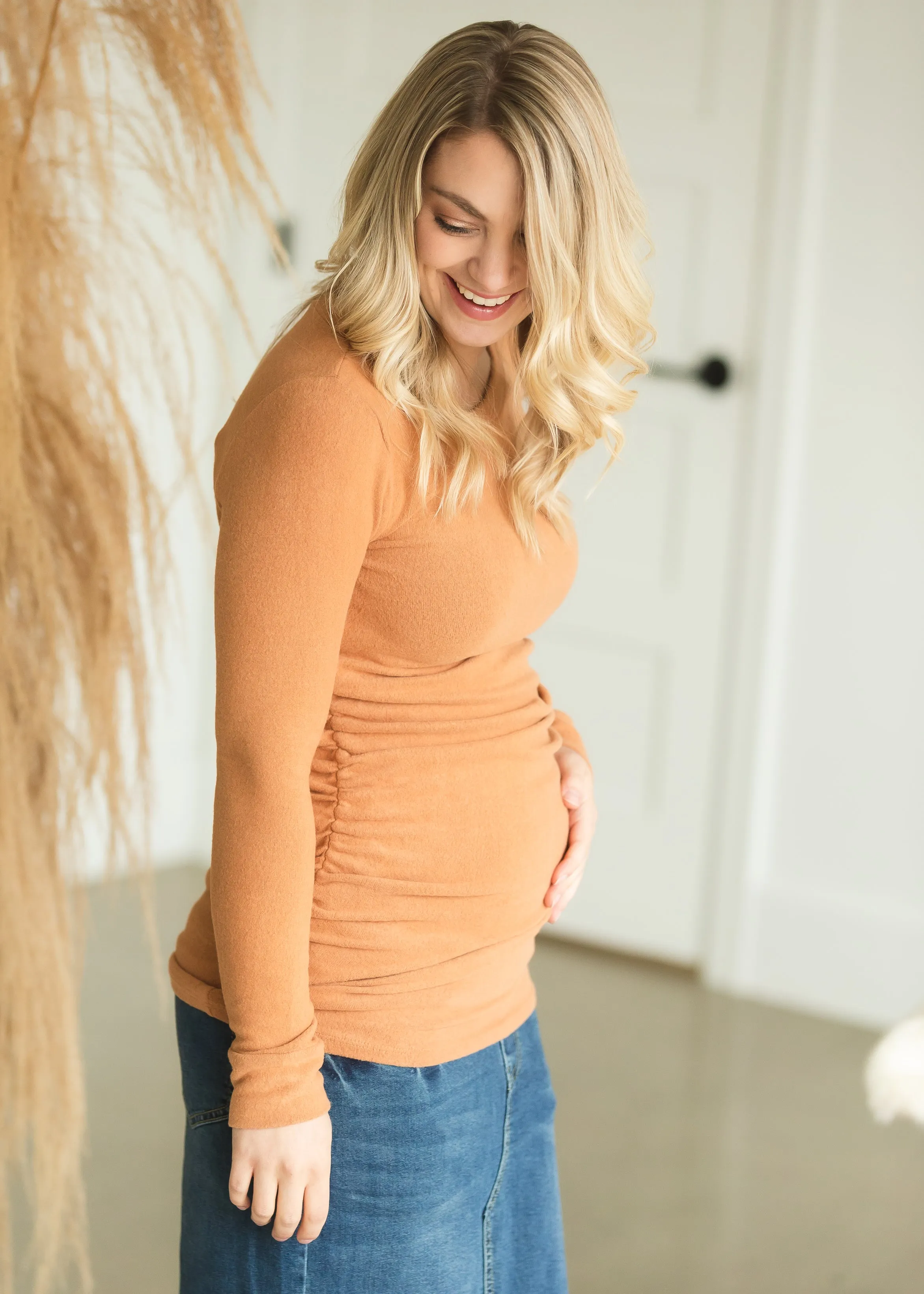 Brown Ruched Side Maternity Top - FINAL SALE