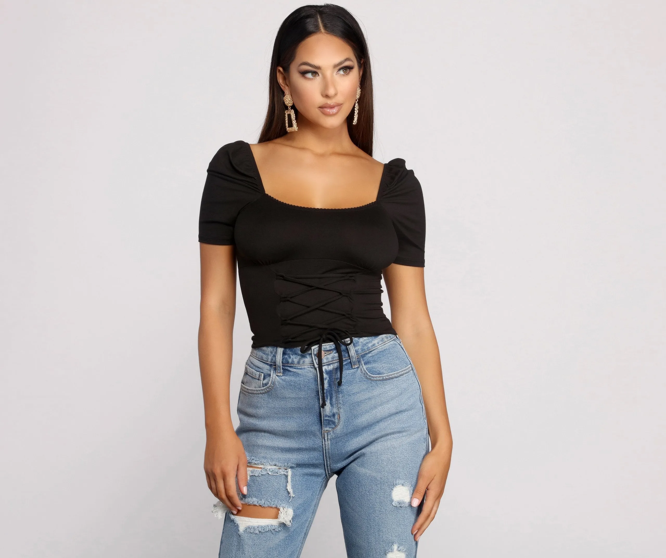 Brushed Knit Corset Waist Top