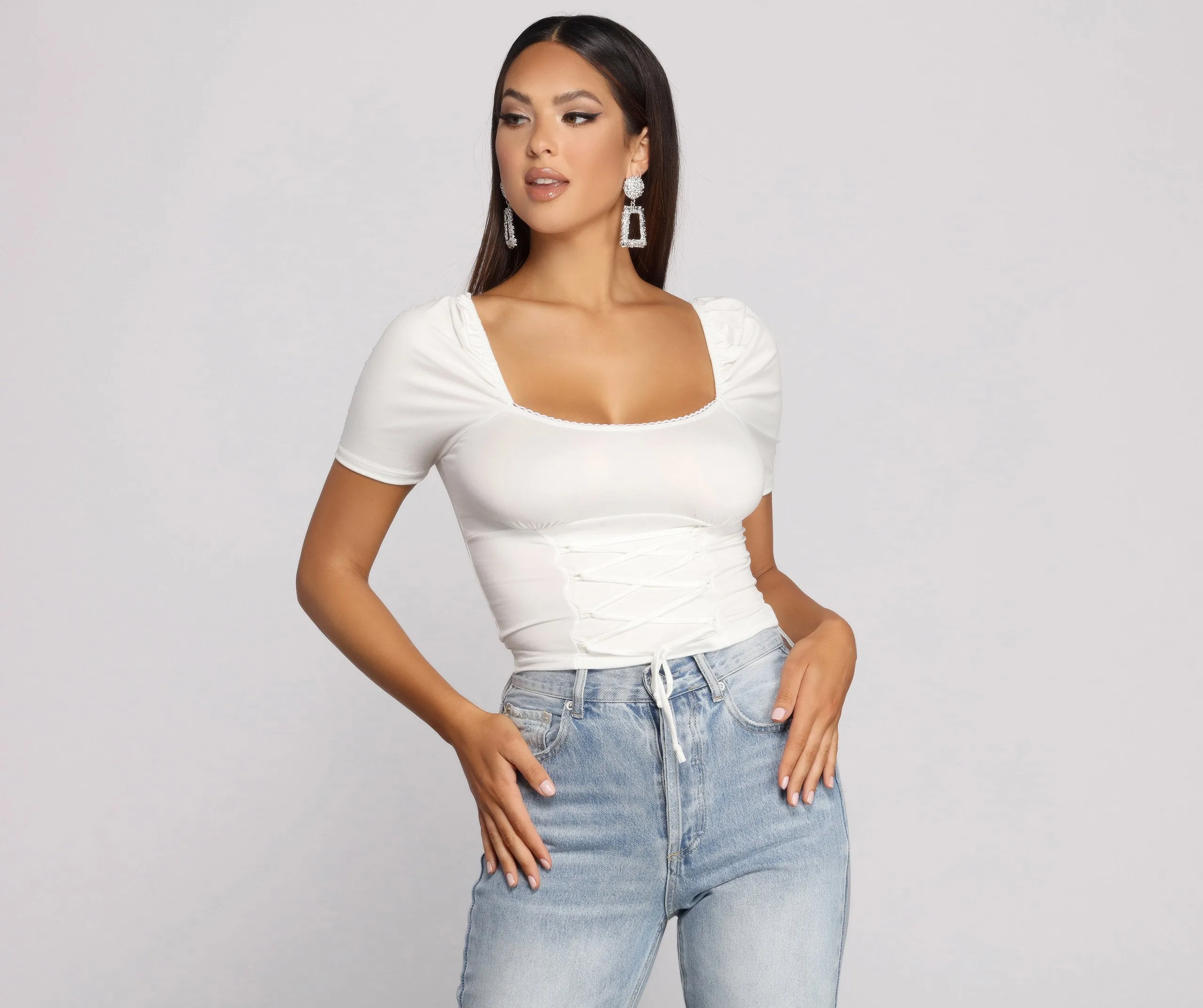 Brushed Knit Corset Waist Top