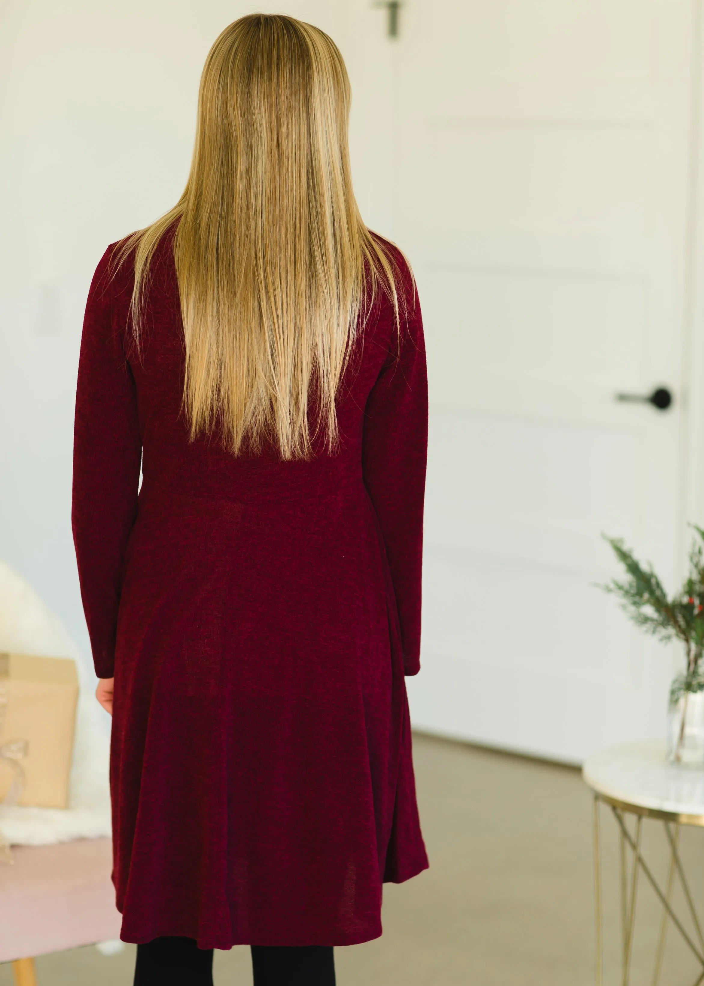 Burgundy Long Sleeve Midi Dress - FINAL SALE