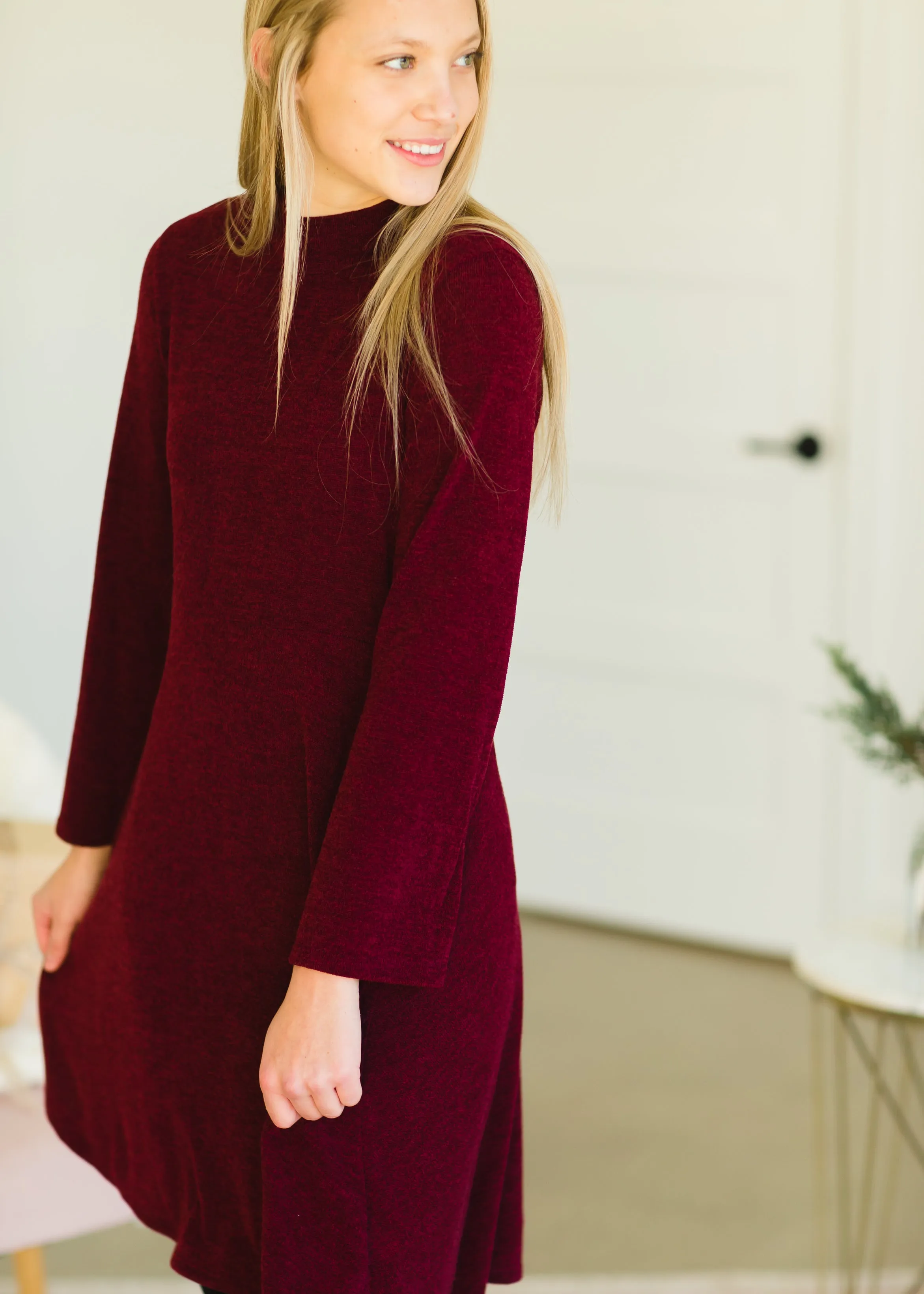 Burgundy Long Sleeve Midi Dress - FINAL SALE