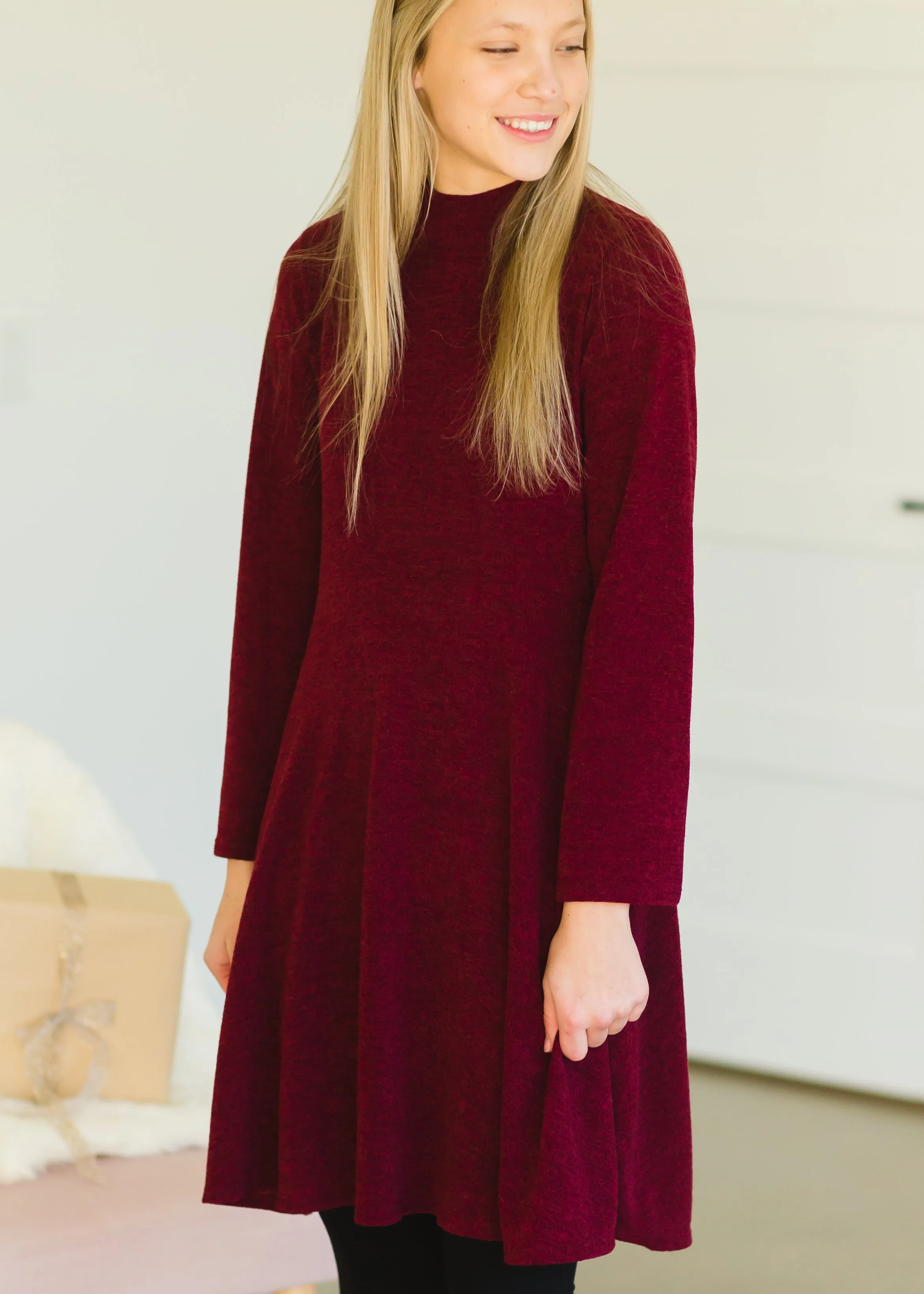 Burgundy Long Sleeve Midi Dress - FINAL SALE