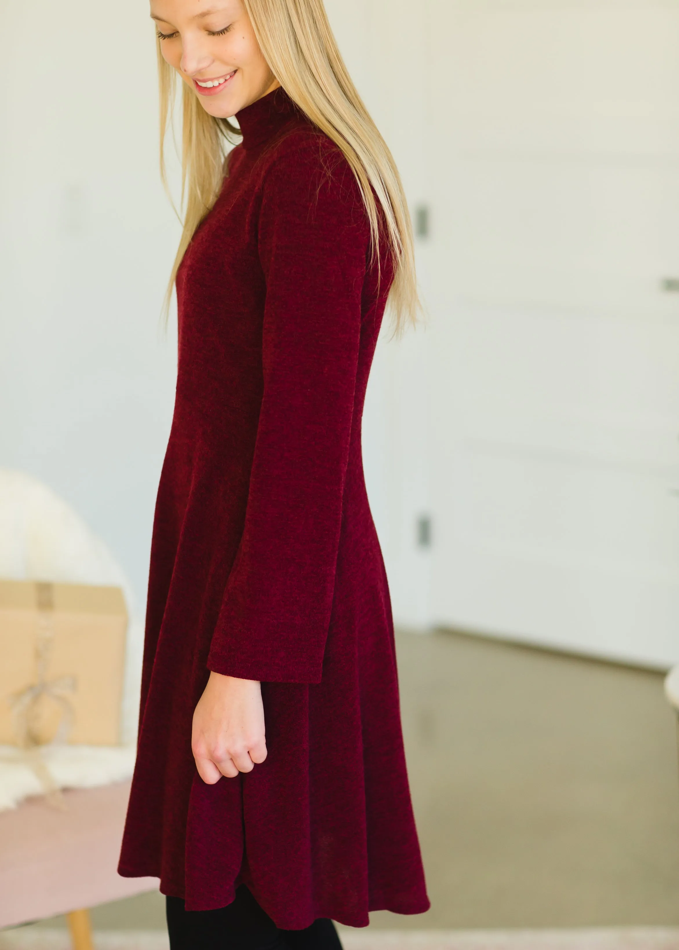 Burgundy Long Sleeve Midi Dress - FINAL SALE