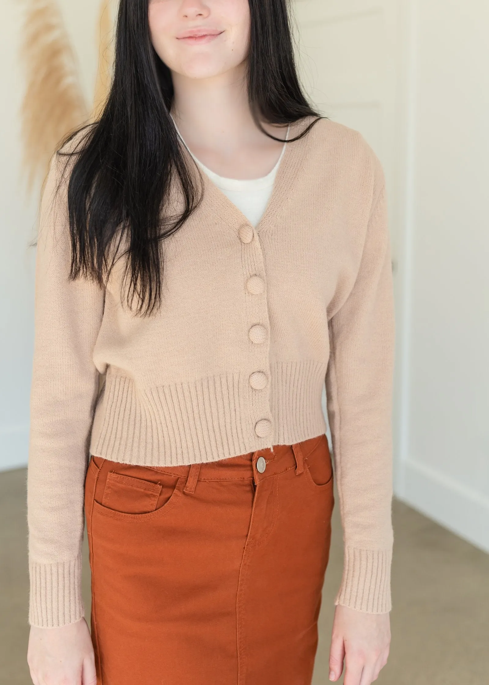 Camel Button Up Knit Sweater Top - FINAL SALE