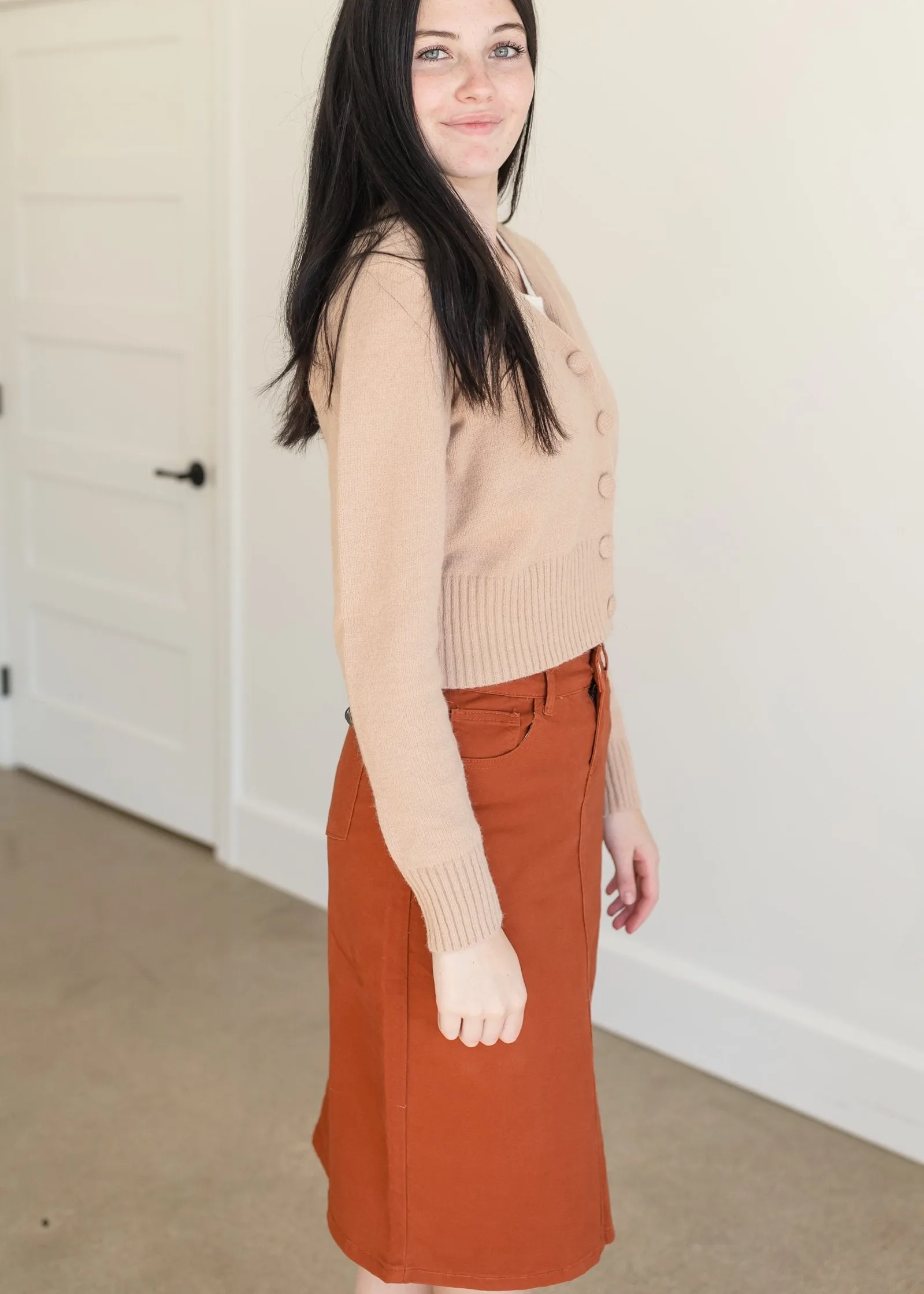 Camel Button Up Knit Sweater Top - FINAL SALE