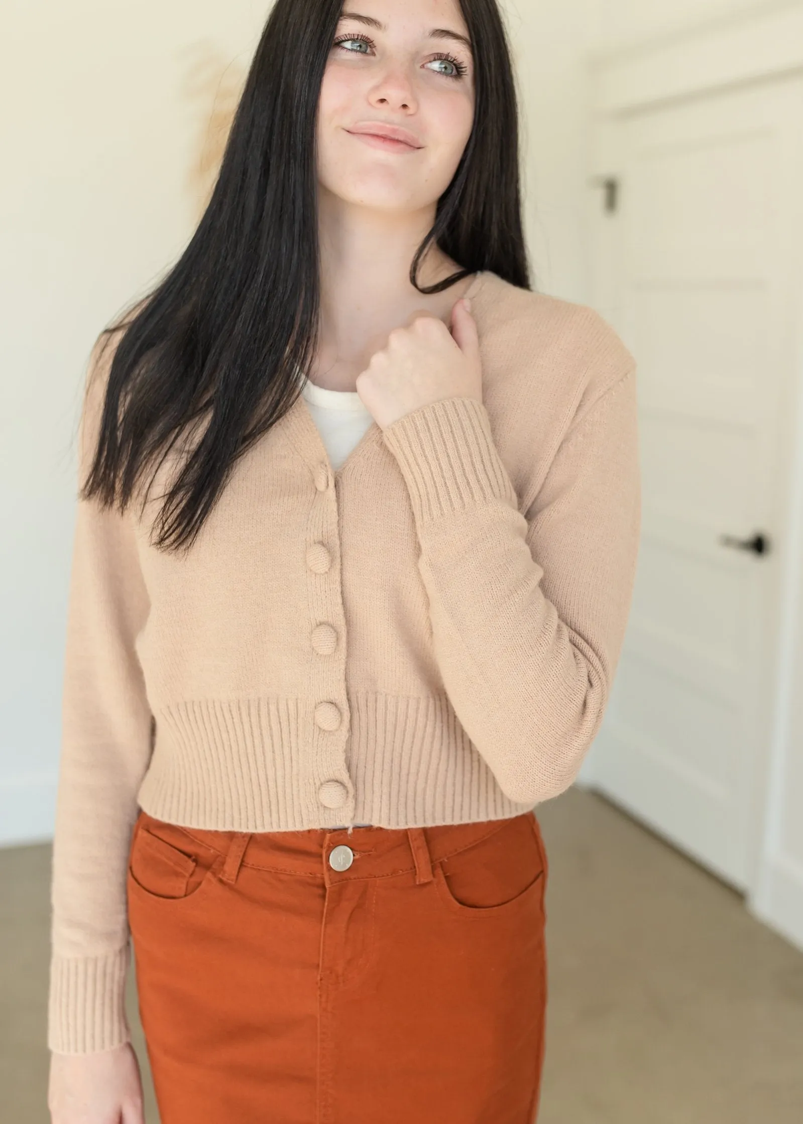 Camel Button Up Knit Sweater Top - FINAL SALE