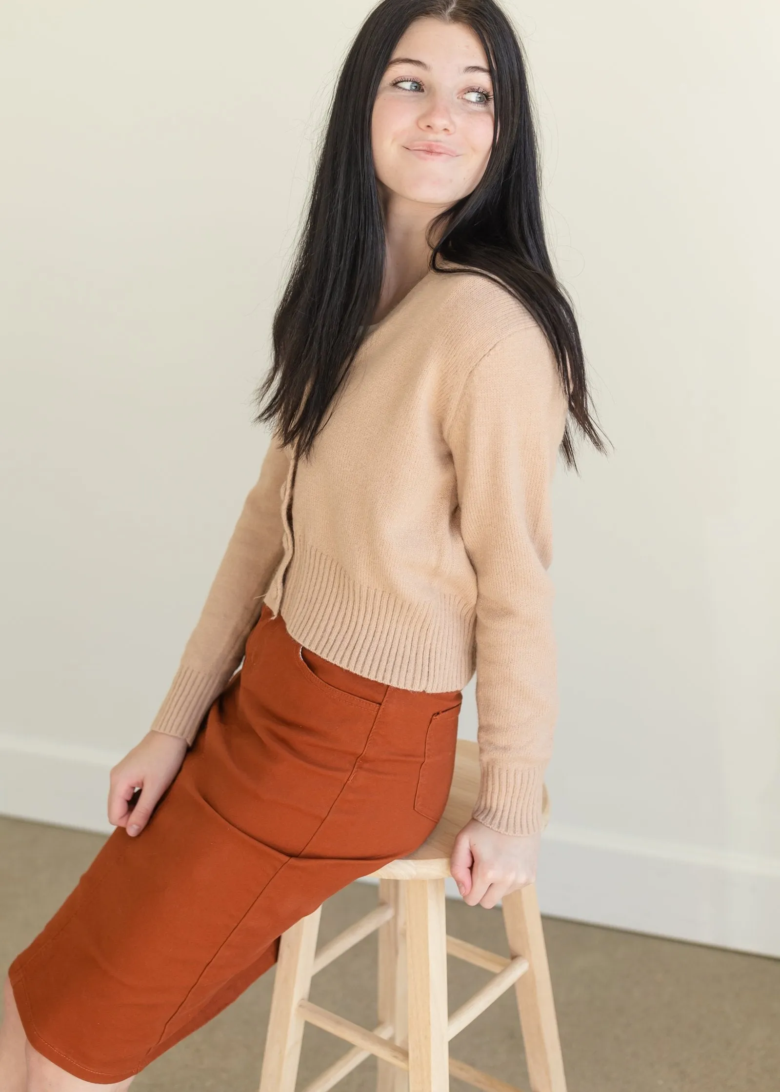 Camel Button Up Knit Sweater Top - FINAL SALE