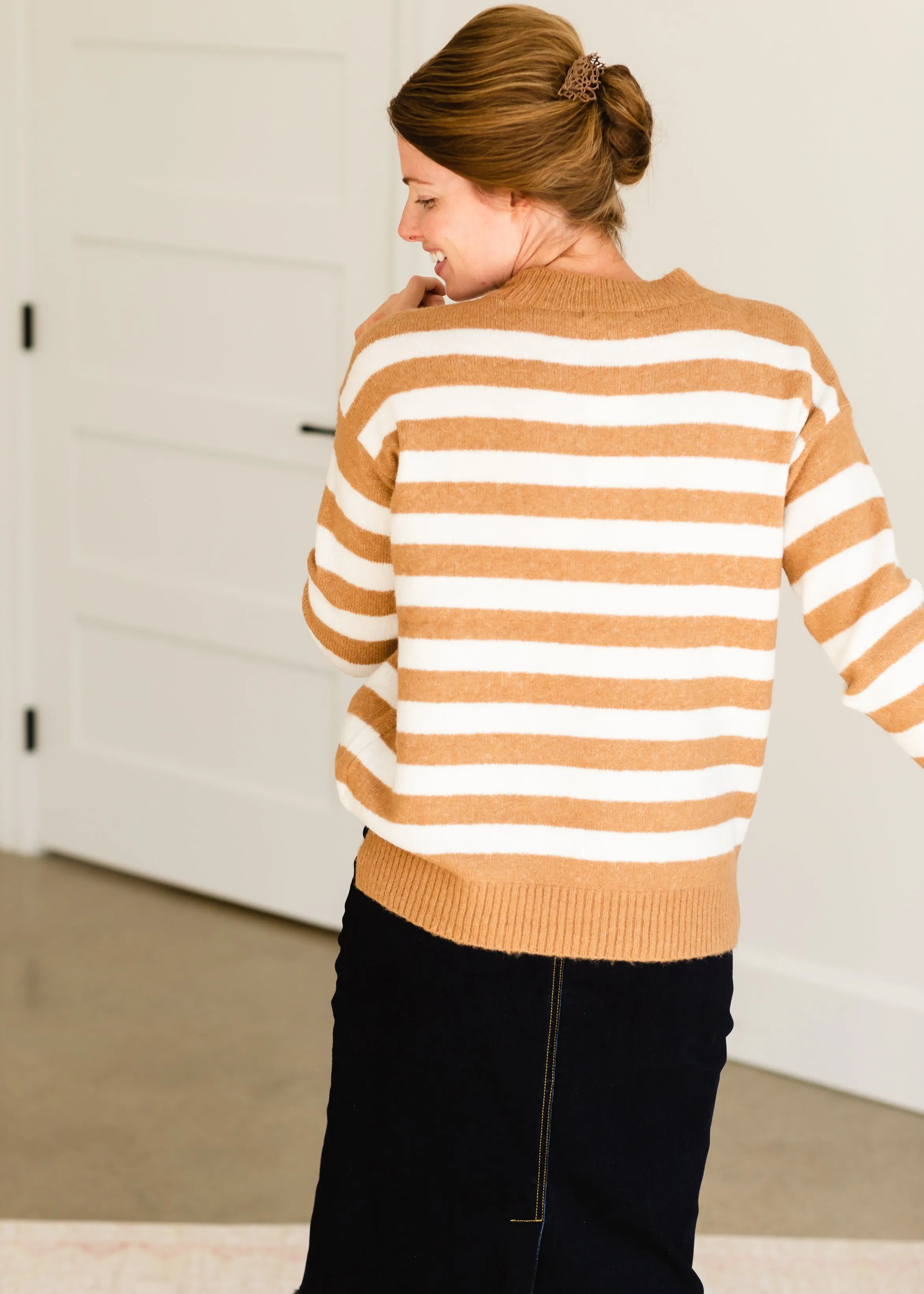 Camel Crew Neck Striped Sweater - FINAL SALE