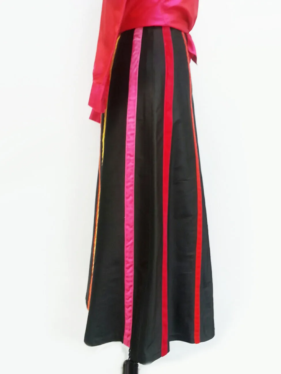 Carnival Skirt Thai Silk And Velvet Ribbons Black Bright