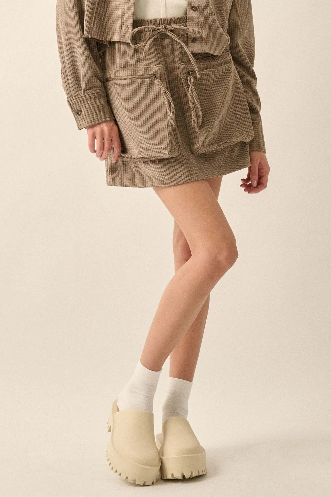 Carried Away Corduroy Cargo Mini Skirt