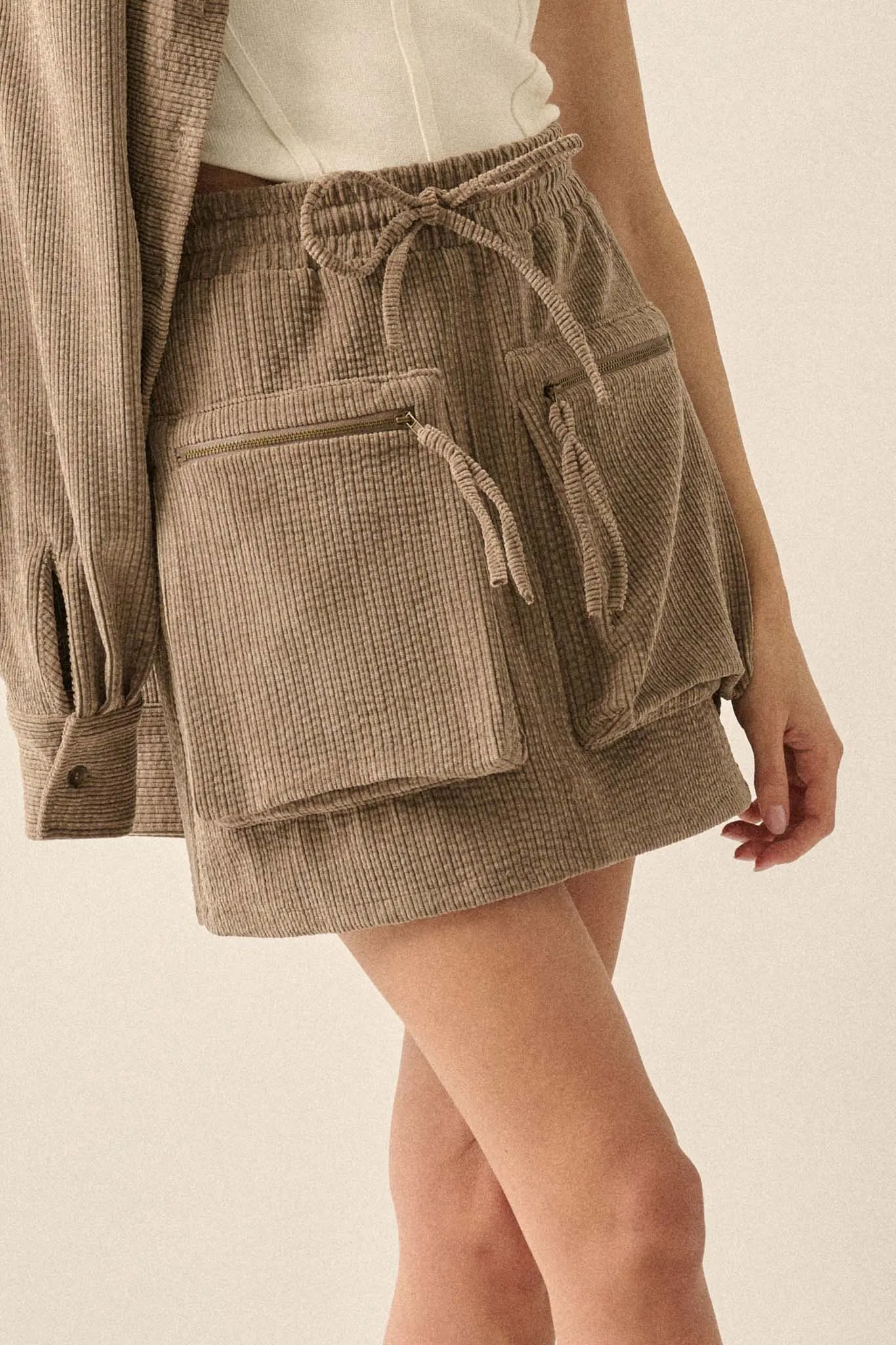 Carried Away Corduroy Cargo Mini Skirt