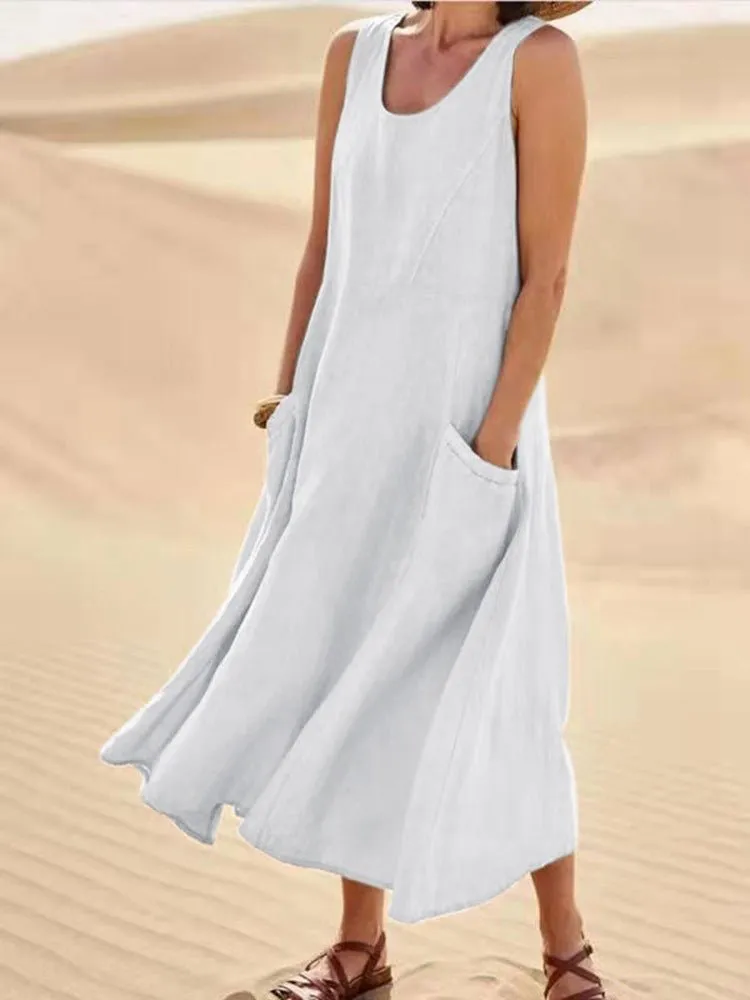 Casual Solid Pocket Sleeveless Dress