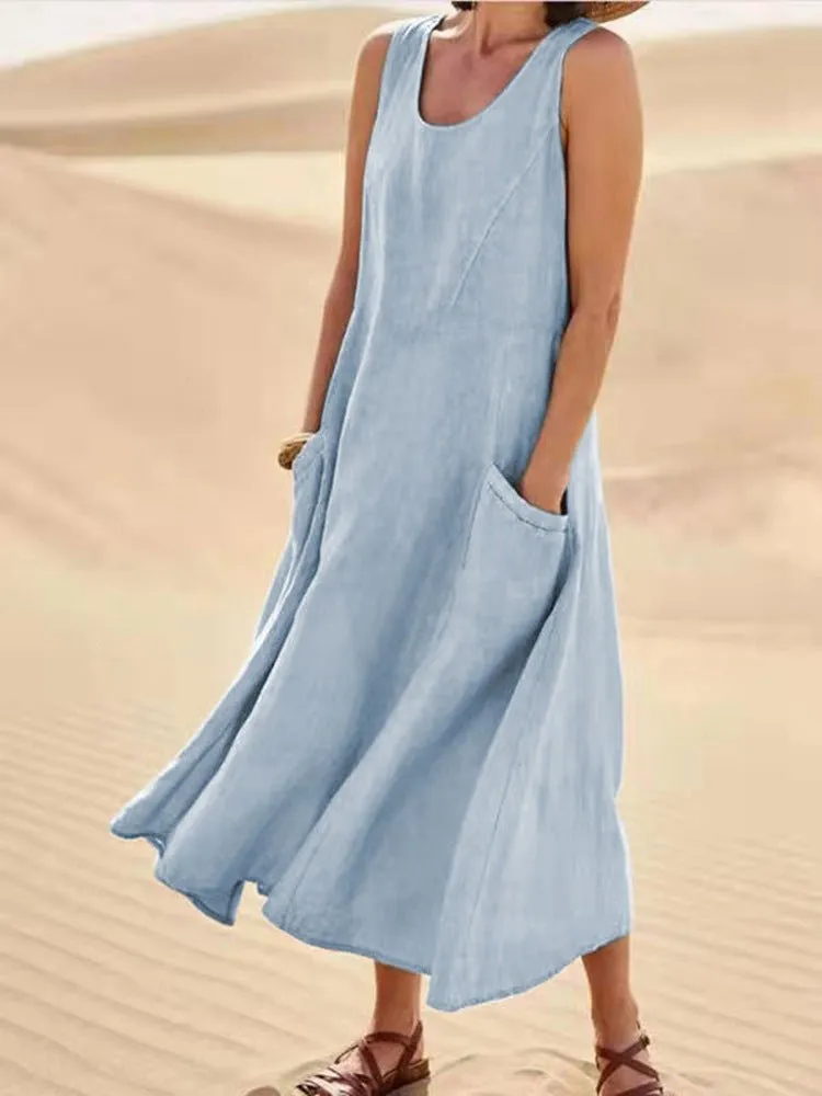 Casual Solid Pocket Sleeveless Dress