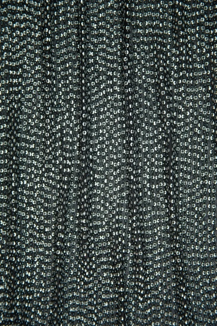 Charcoal Gray Sequins & Beads on Silk Chiffon Fabric