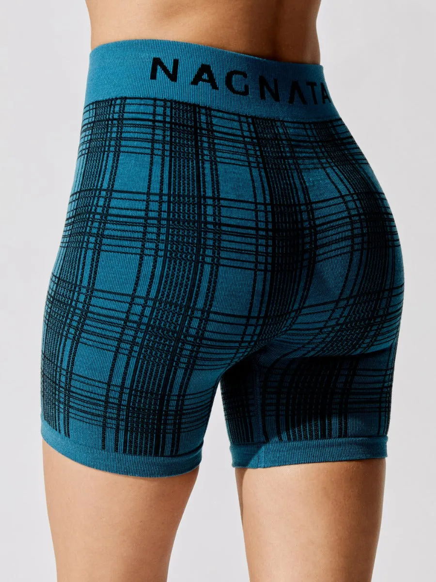 Check-back Biker Short - Teal-Black