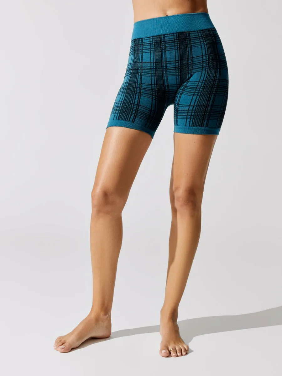 Check-back Biker Short - Teal-Black