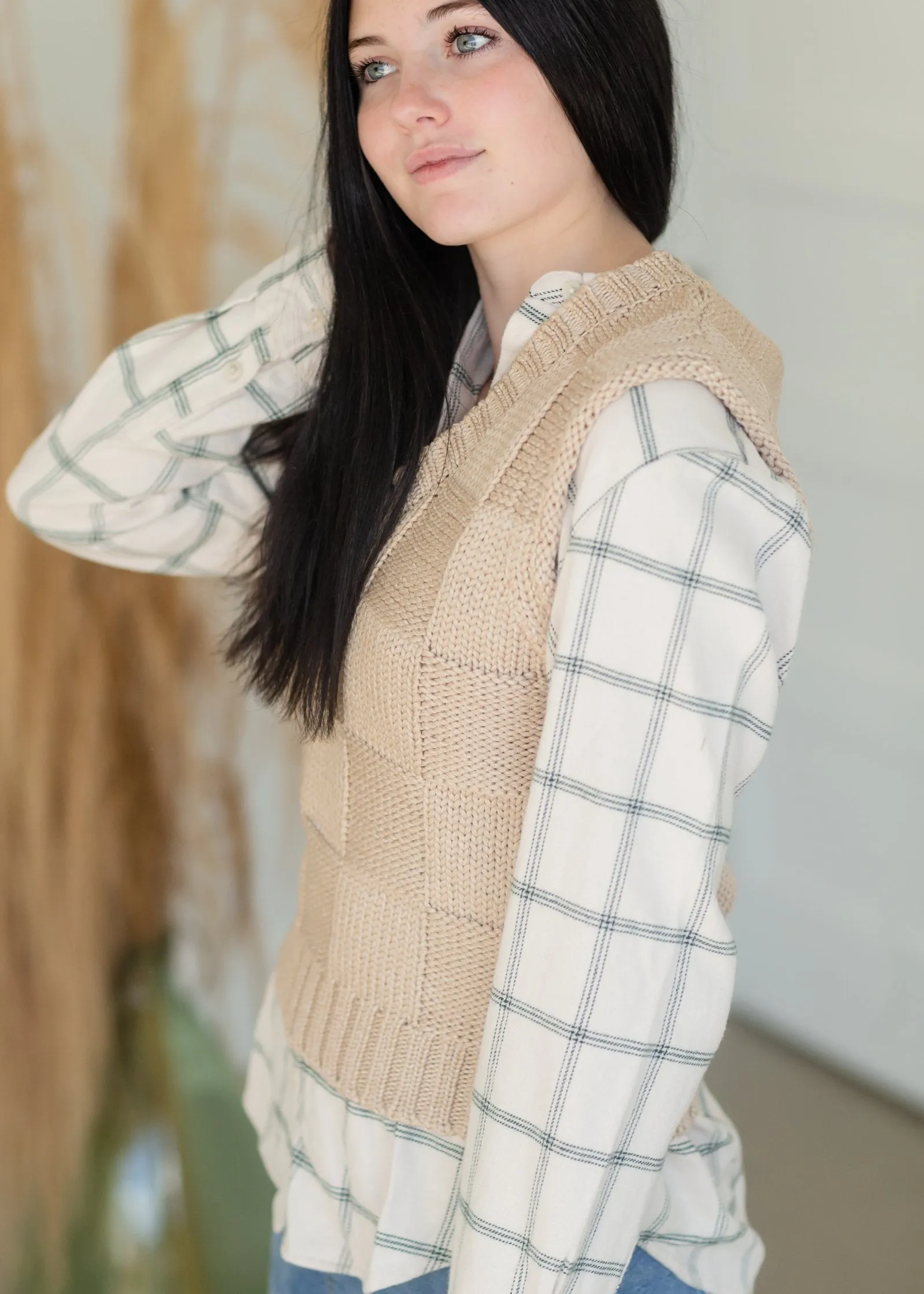 Checker Knit V Neck Sweater Vest - FINAL SALE