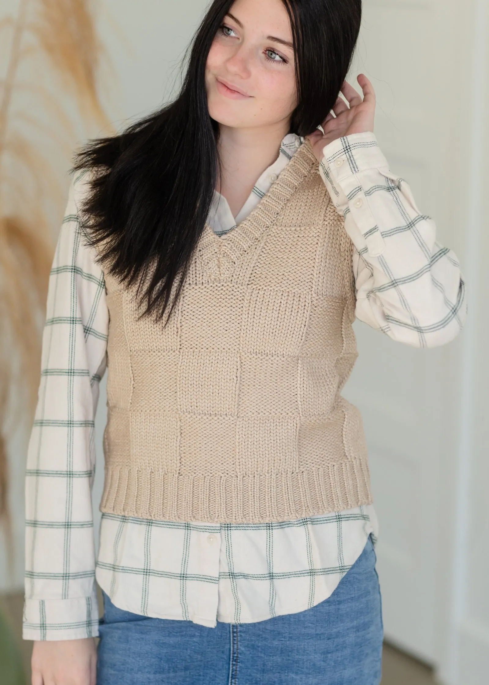 Checker Knit V Neck Sweater Vest - FINAL SALE