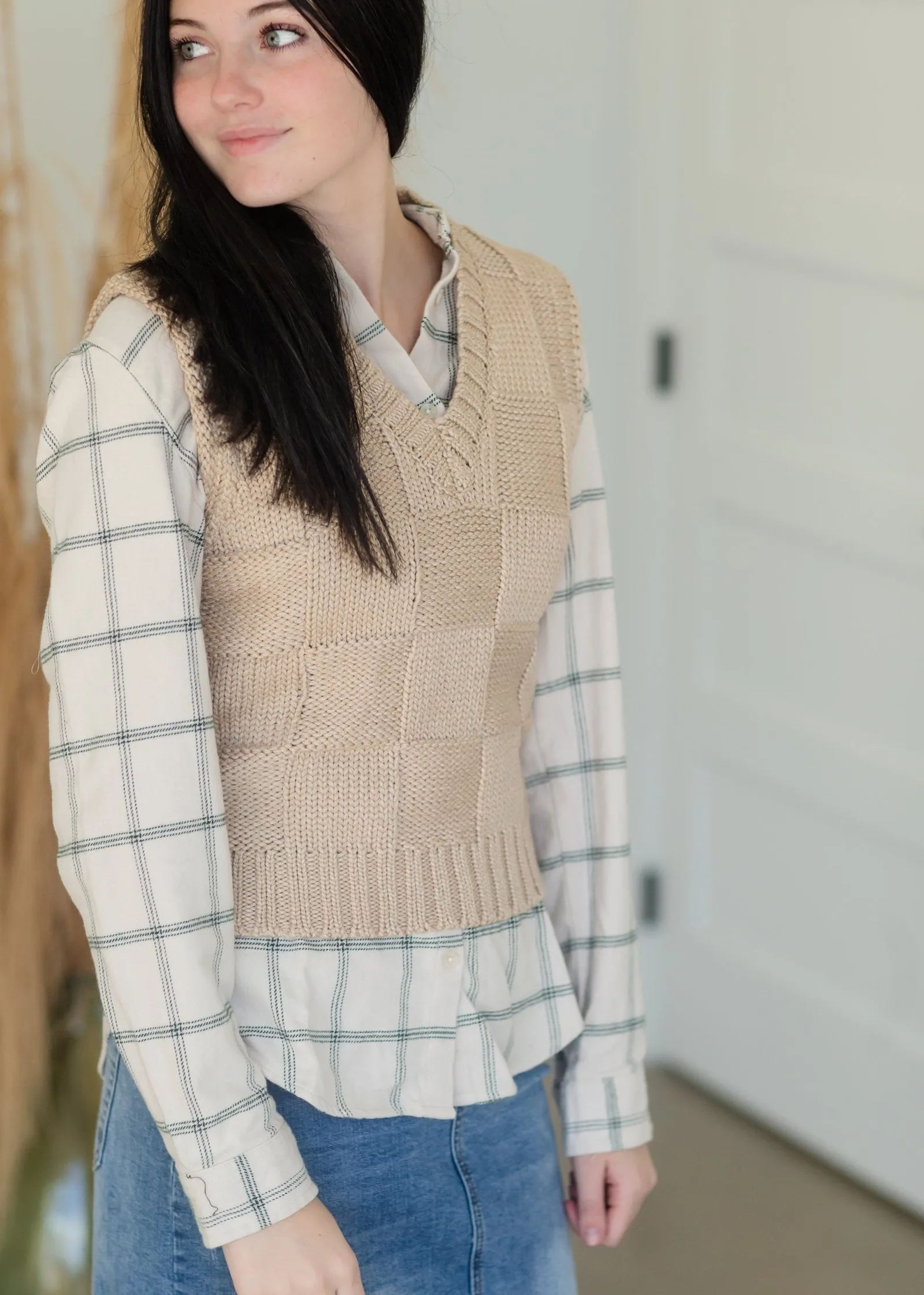 Checker Knit V Neck Sweater Vest - FINAL SALE