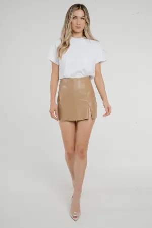 Cindy Faux Leather Skort In Beige