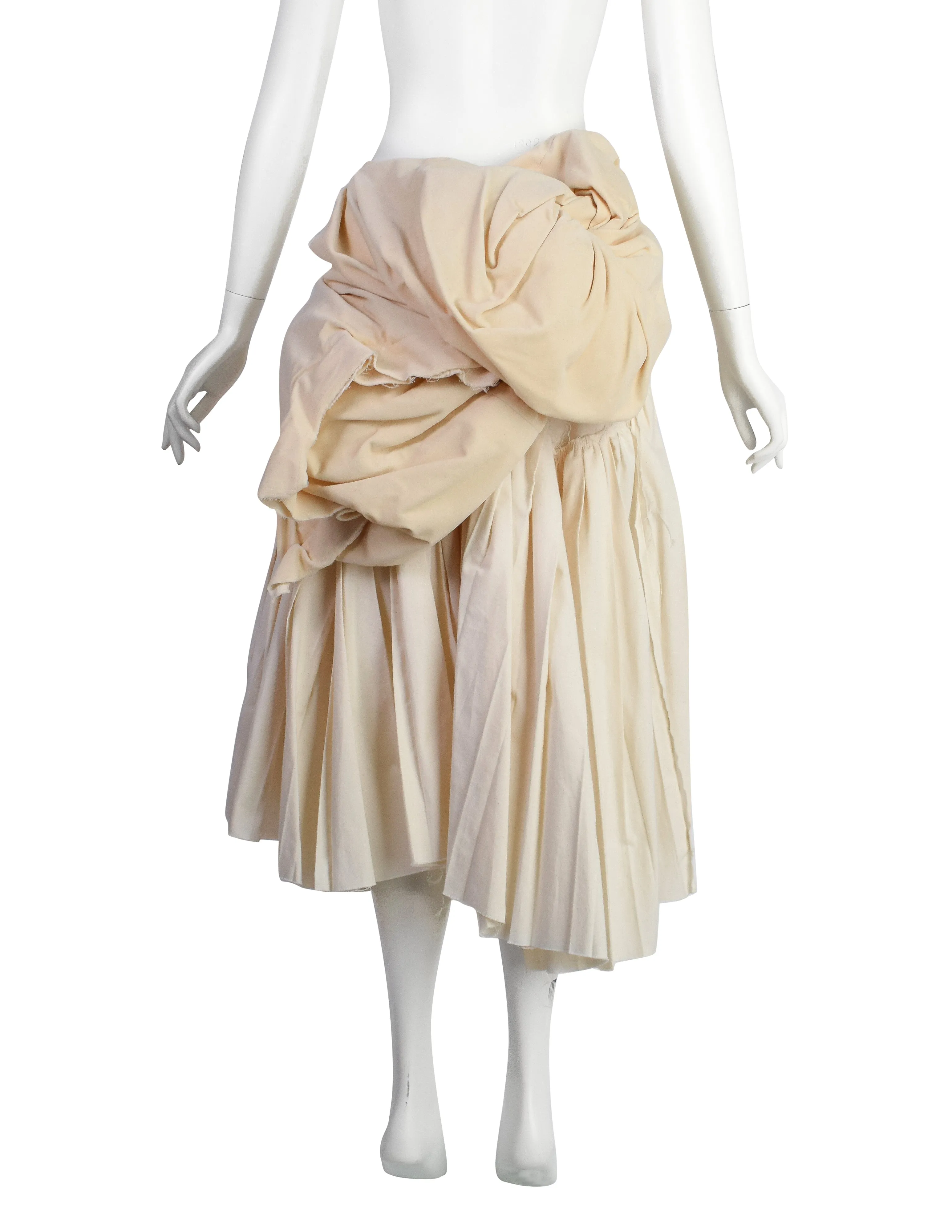 Comme des Garcons Vintage SS 2003 Cream and Ivory Pleated Padded Distressed Deconstructed Skirt