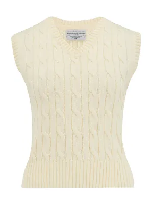 Cream Vintage Style Cable Knit Tank Top