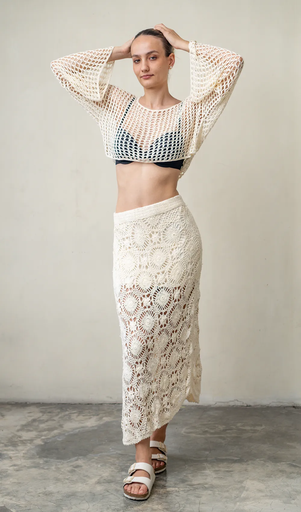 Crochet Midi Skirt Rayon white, 3 Sizes