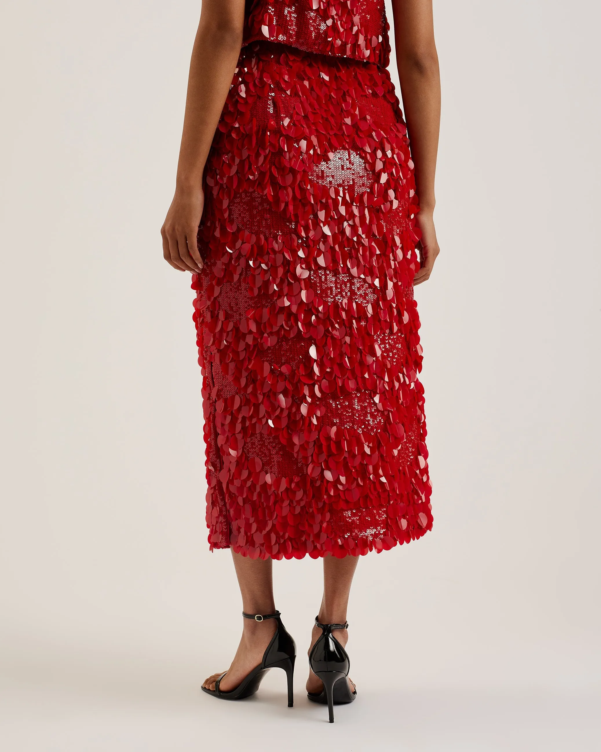 Dorida Mixed Sequin Pencil Skirt Red