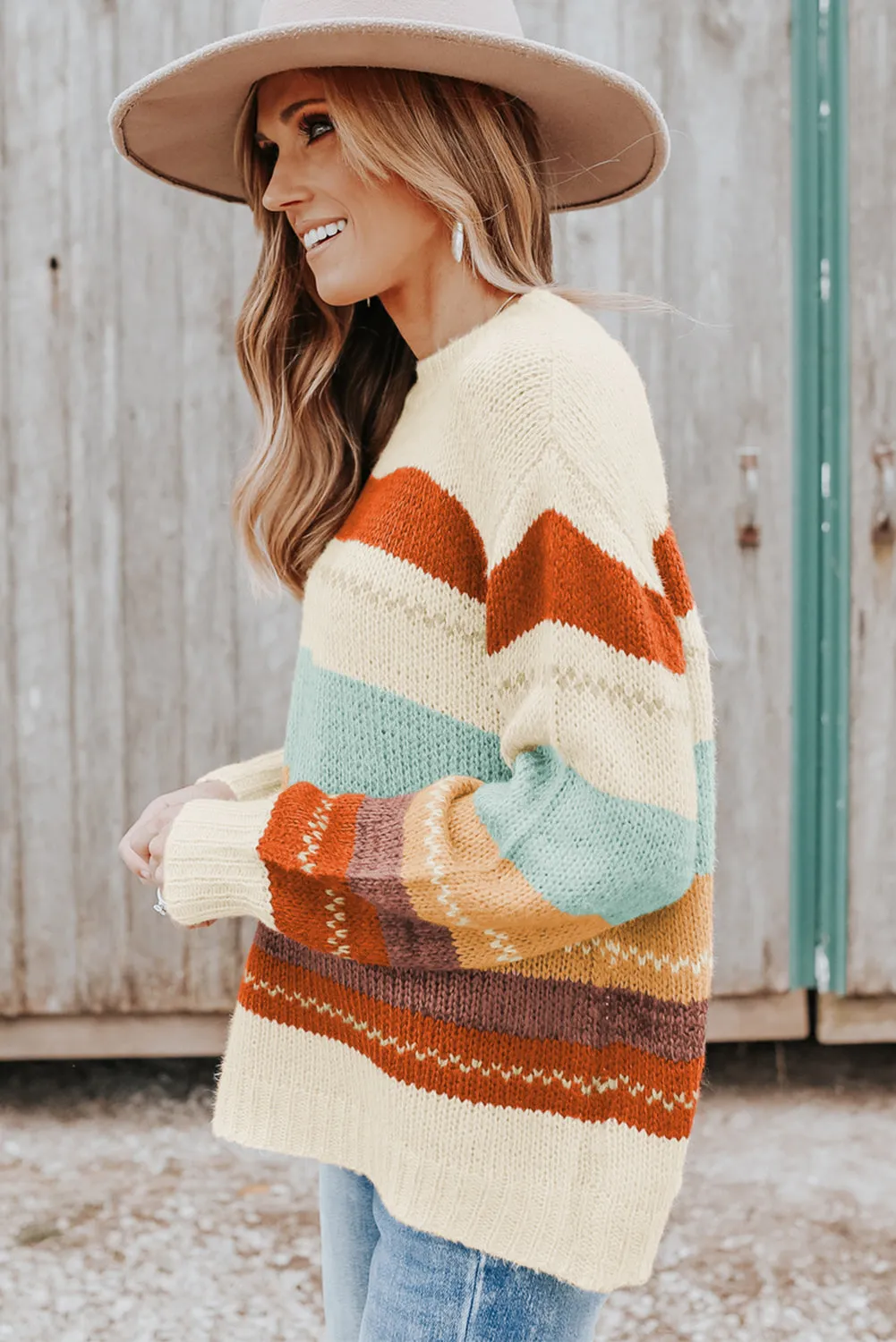 Drop-shoulder Color Block Sweater