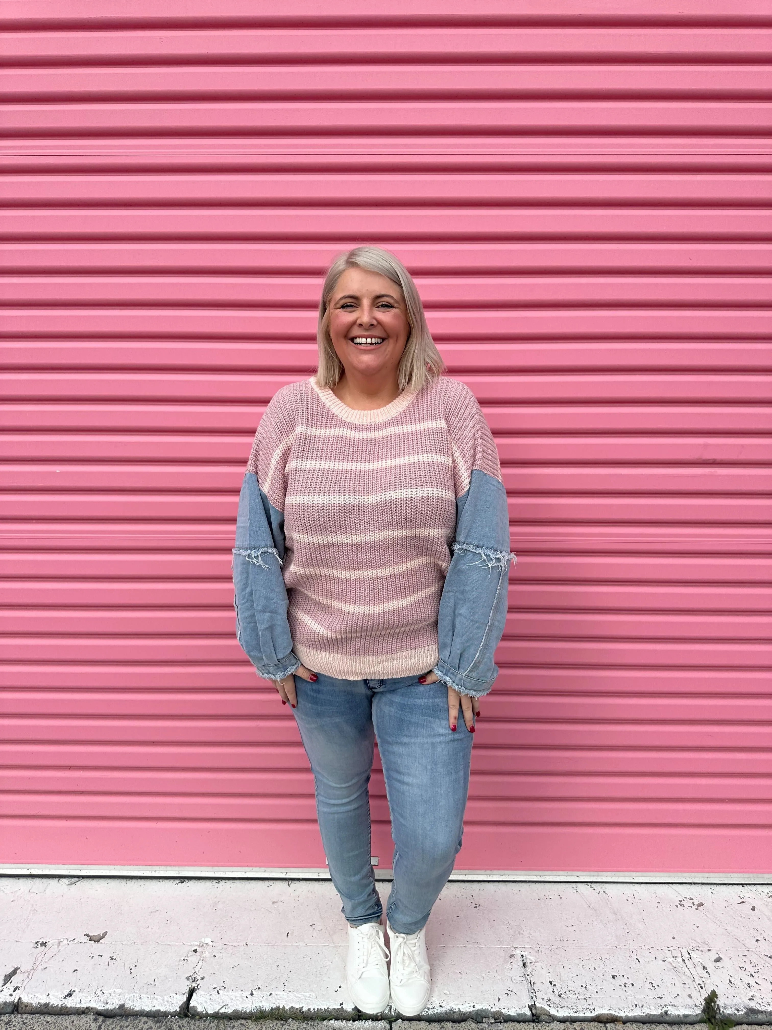 Ethan Striped Knit Jumper in Blush by Worthier